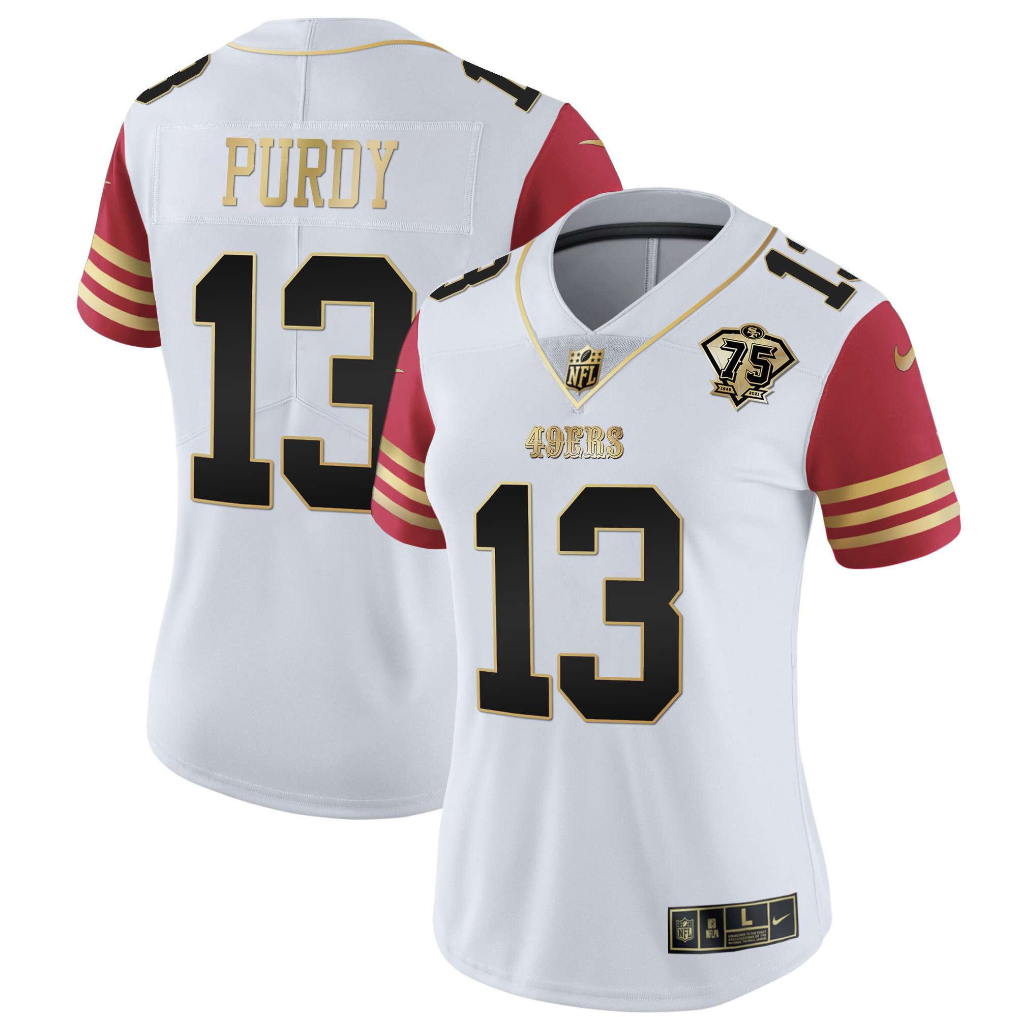 Women's Brock Purdy San Francisco 49ers 2023 Vapor Gold Limited Scarlet Sleeves Jersey - All Stitched