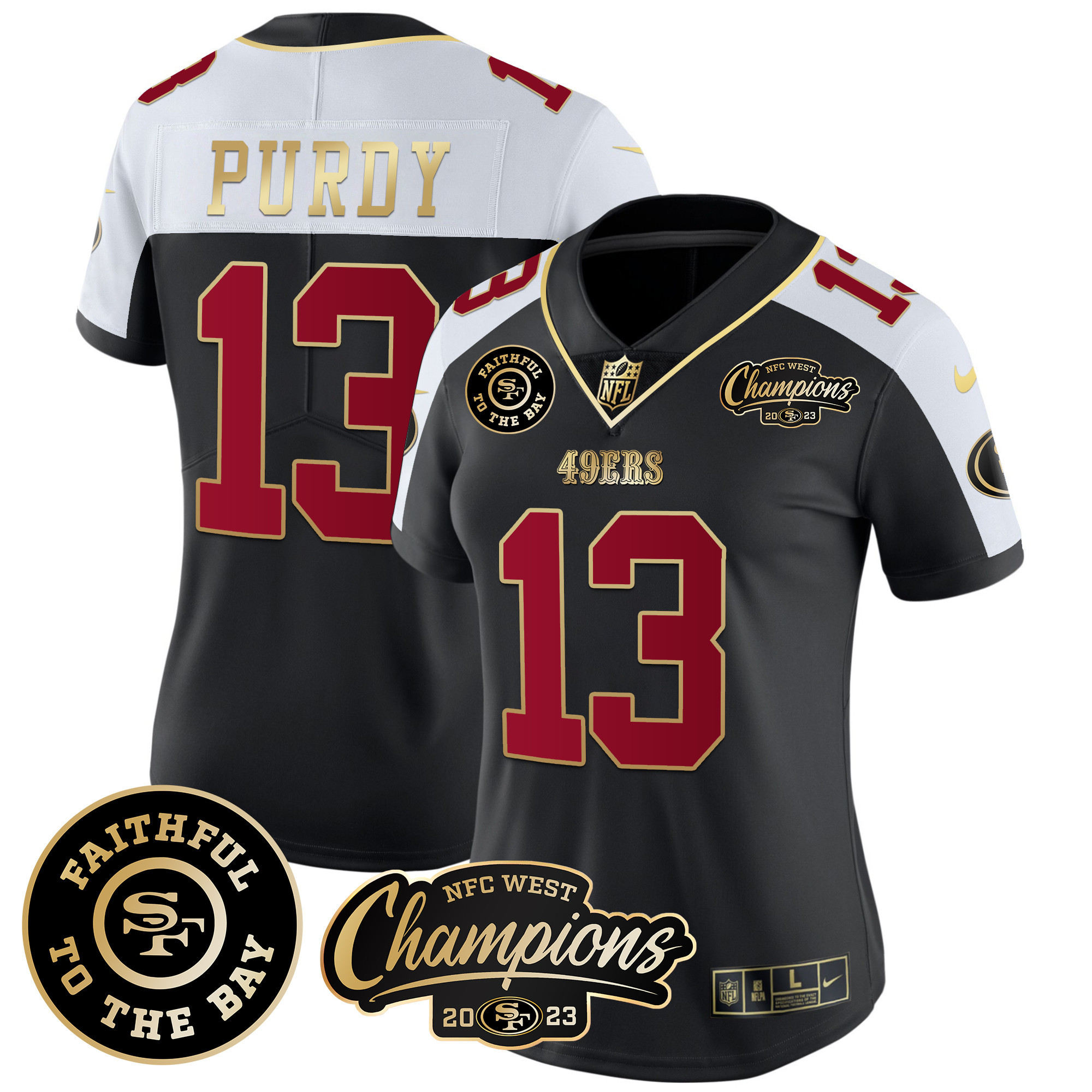 Women's Brock Purdy San Francisco 49ers Faithful & 2023 NFC West Champions Patch Vapor Black Alternate Jersey - All Stitched
