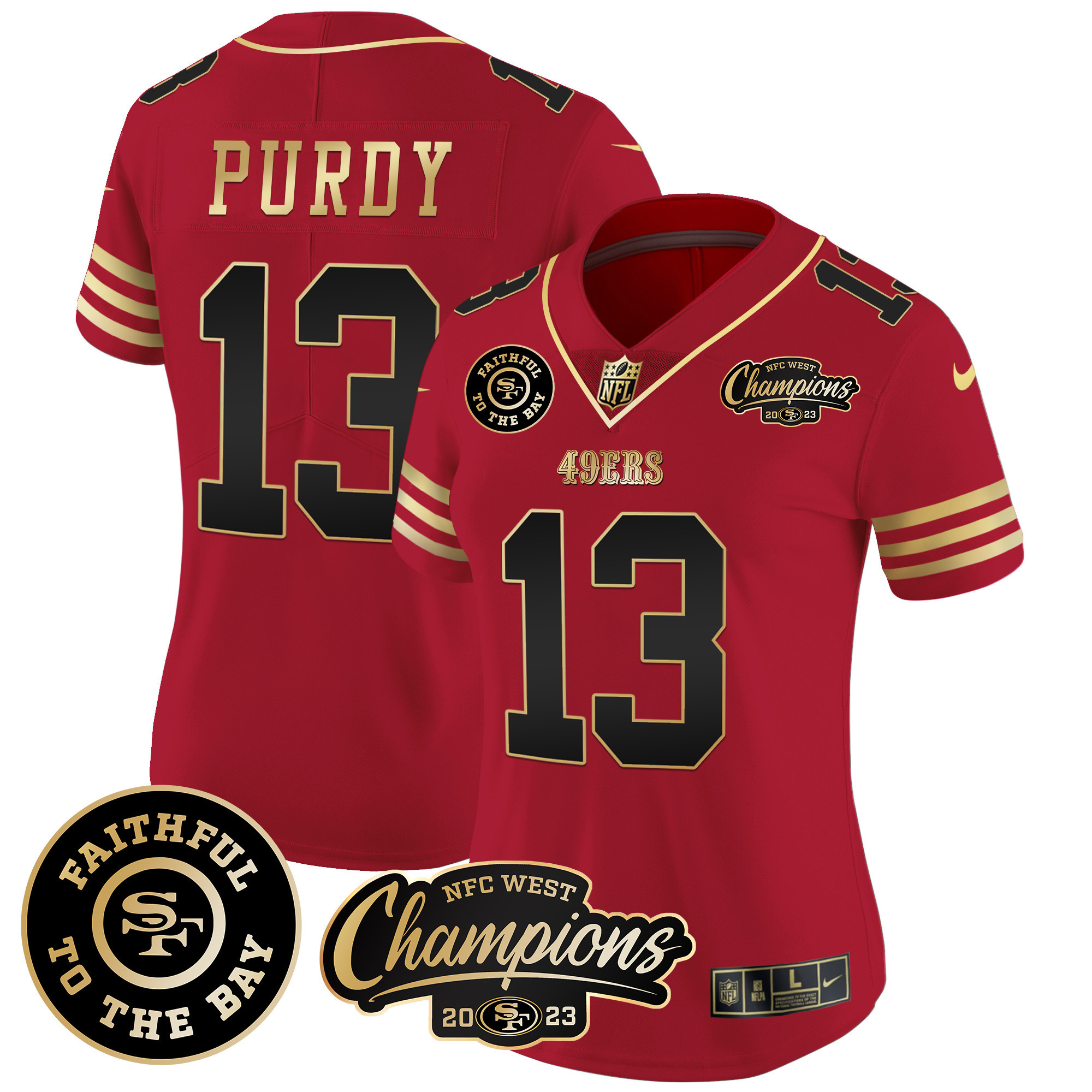 Women's Brock Purdy San Francisco 49ers Faithful & 2023 NFC West Champions Patch Vapor Black Scarlet Jersey - All Stitched