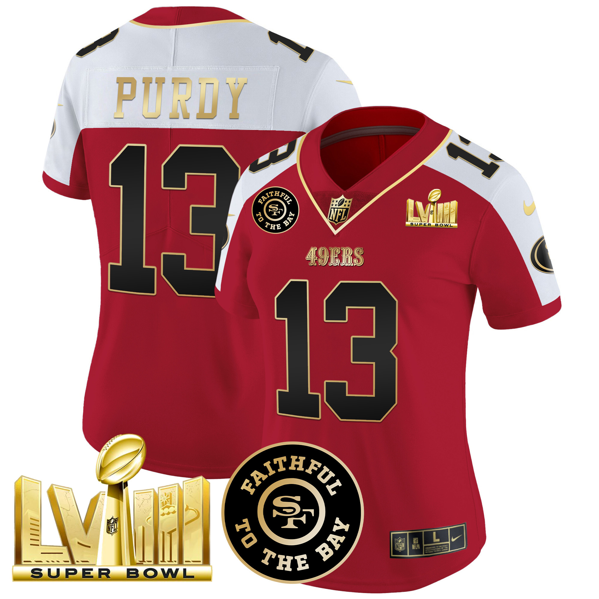 Women's Brock Purdy San Francisco 49ers Faithful & Super Bowl LVIII Gold Patch Vapor Alternate Jersey - All Stitched