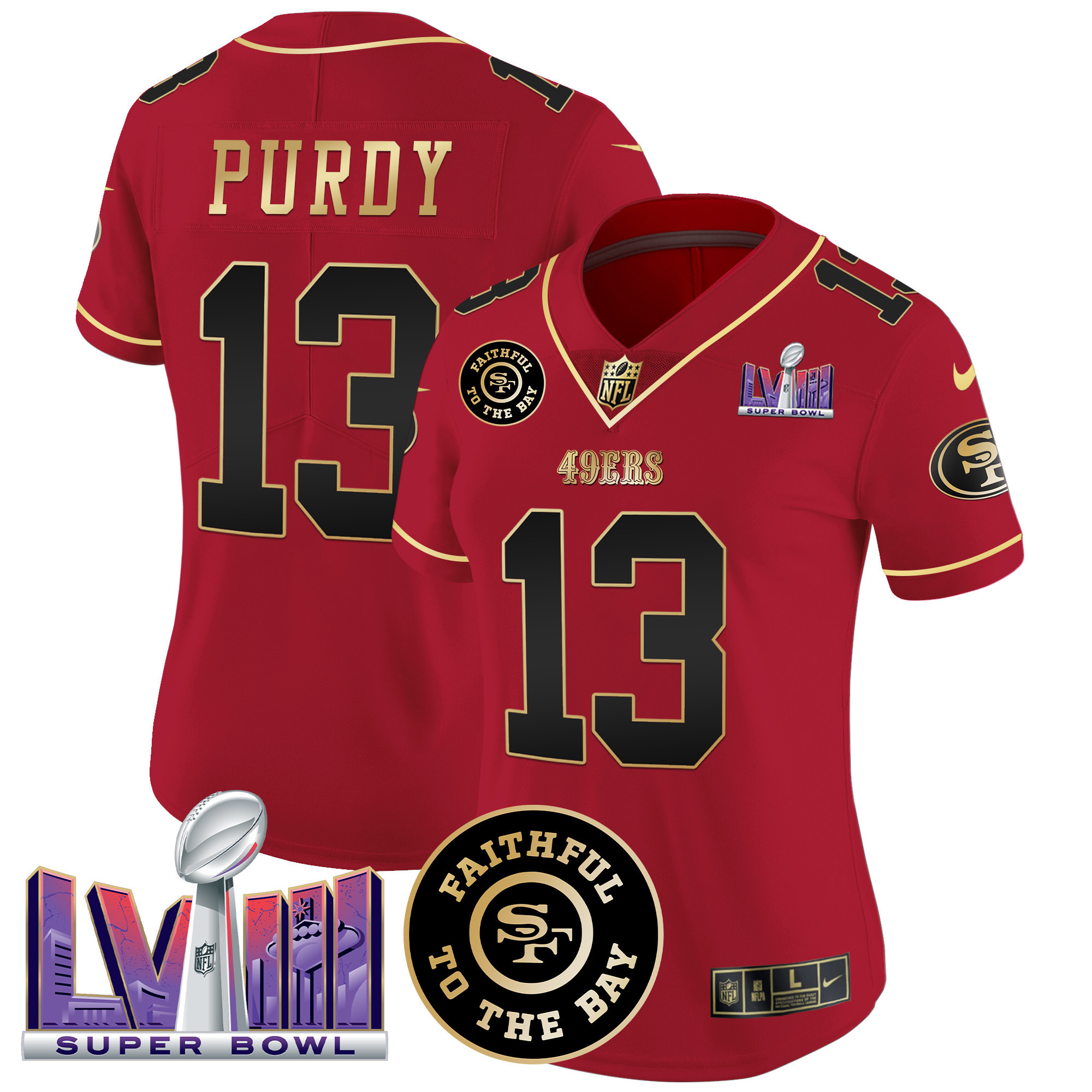 Women's Brock Purdy San Francisco 49ers Faithful & Super Bowl LVIII Patch Vapor Scarlet Limited Jersey - All Stitched