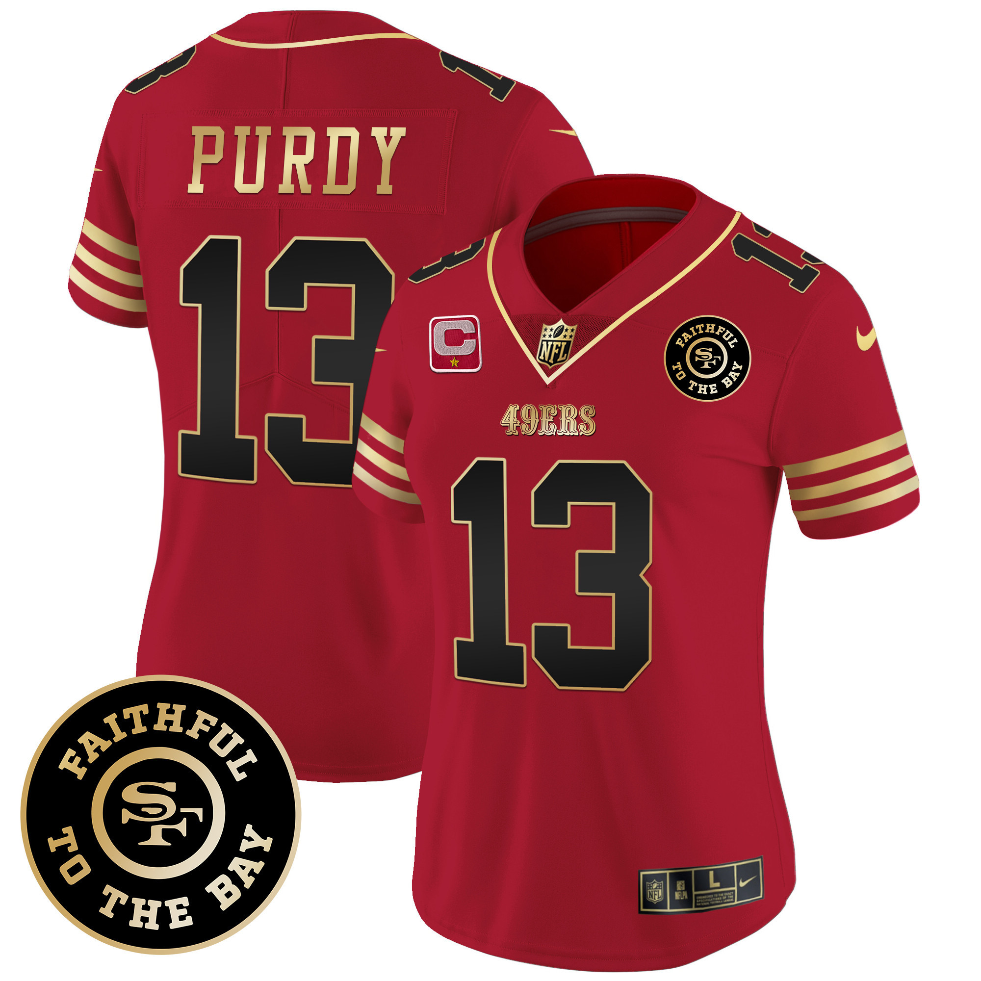 Women's Brock Purdy San Francisco 49ers Faithful To The Bay Patch Vapor Limited Black Scarlet Jersey V7 - All Stitched