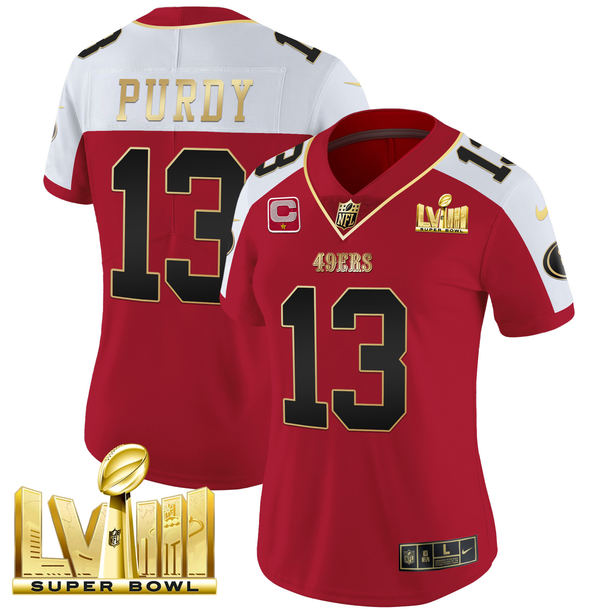 Women's Brock Purdy San Francisco 49ers Super Bowl LVIII Gold Patch Vapor Alternate Jersey - All Stitched