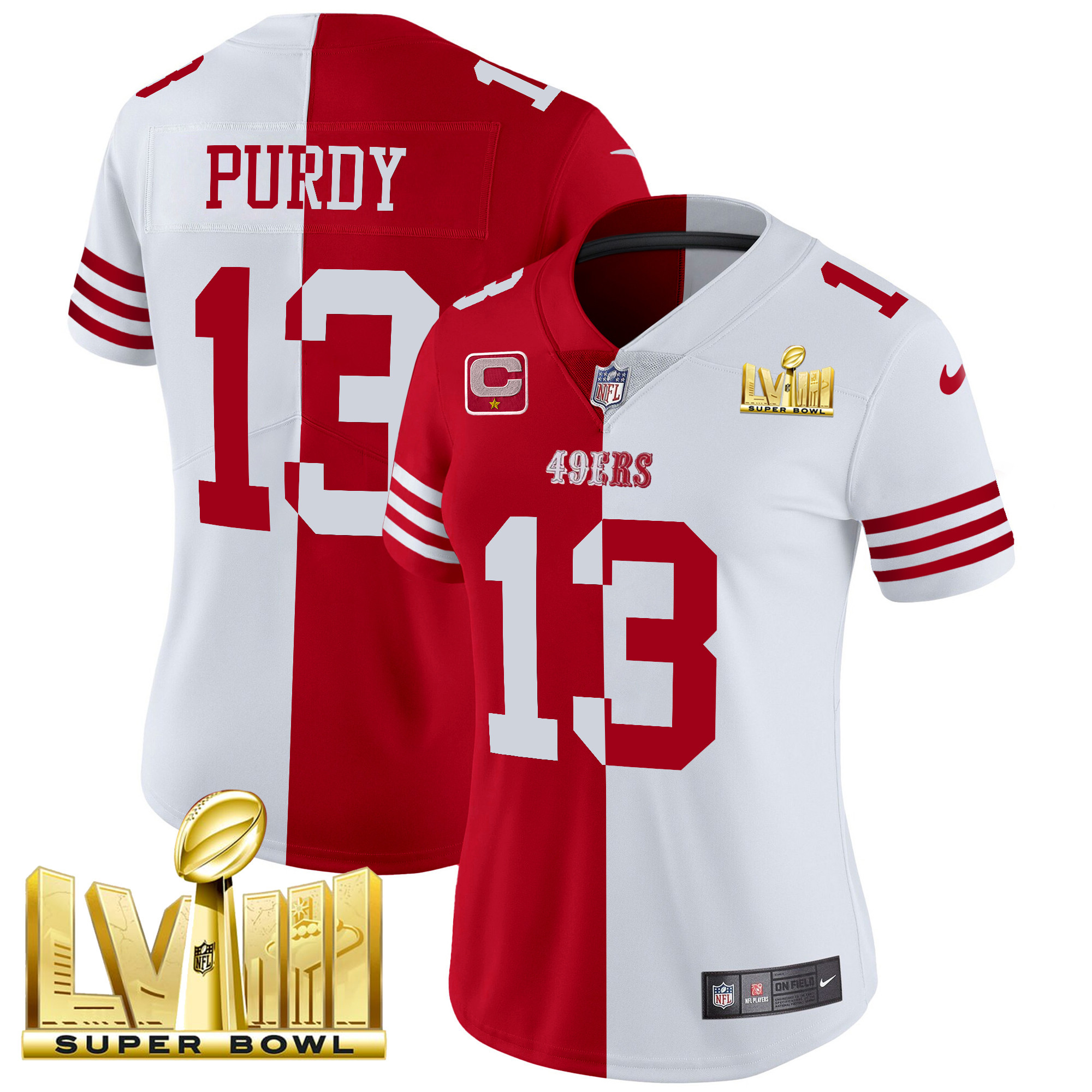 Women's Brock Purdy San Francisco 49ers Super Bowl LVIII Gold Patch Vapor Split Jersey V2 - All Stitched