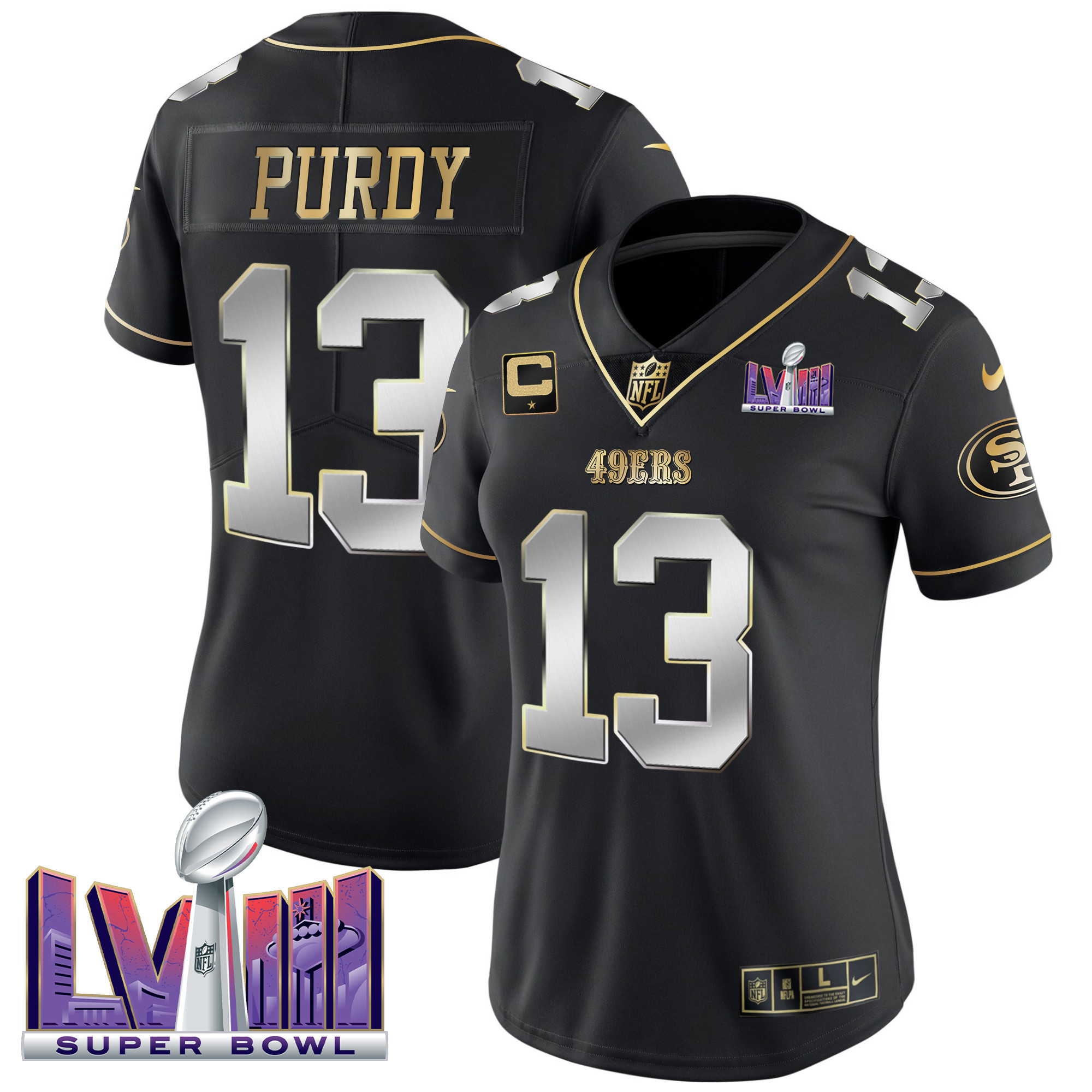 Women's Brock Purdy San Francisco 49ers Super Bowl LVIII Patch Vapor Black Limited Jersey - All Stitched