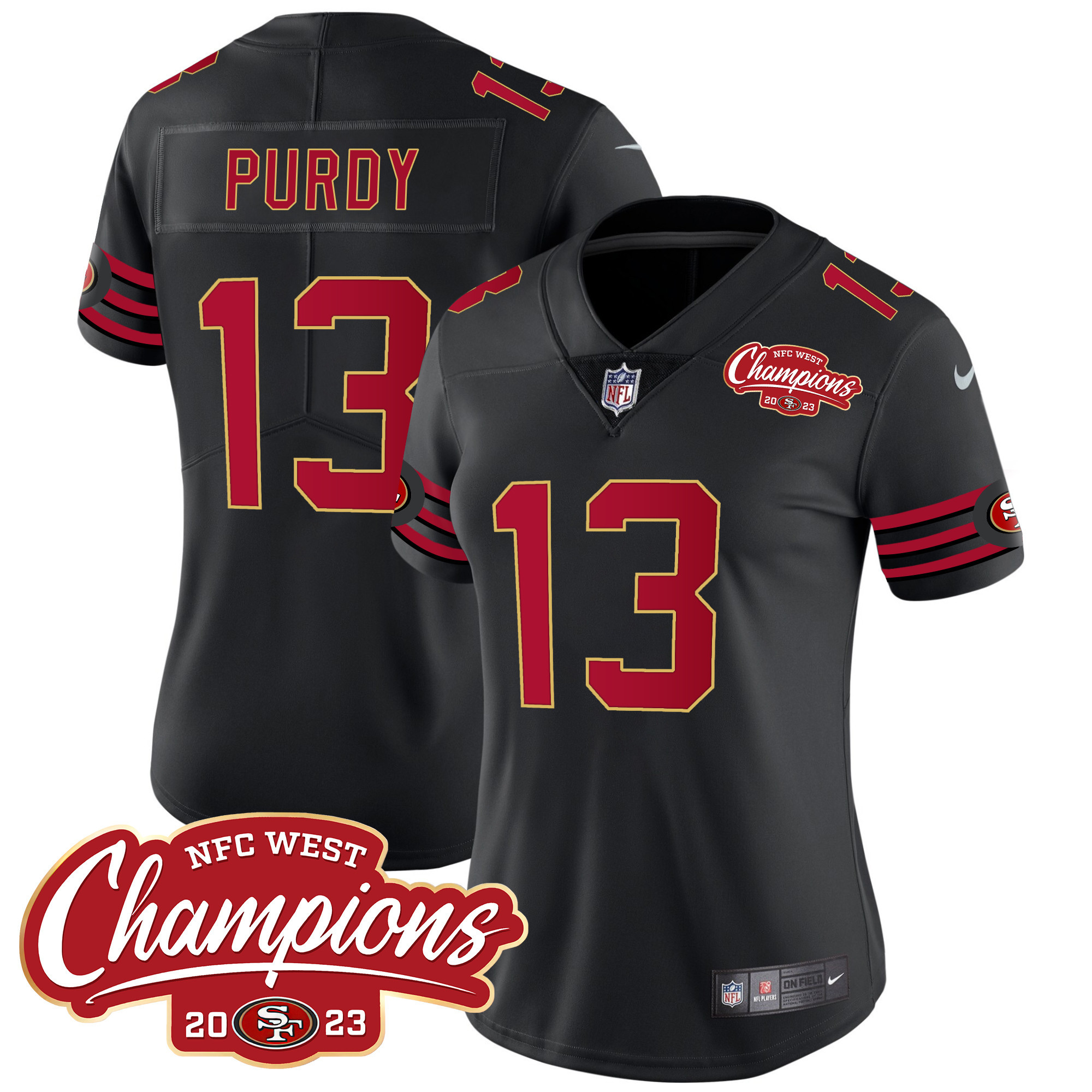 Women's Brock Purdy San Francisco 49ers Throwback NFC West Champions Patch Vapor Black Jersey - All Stitched