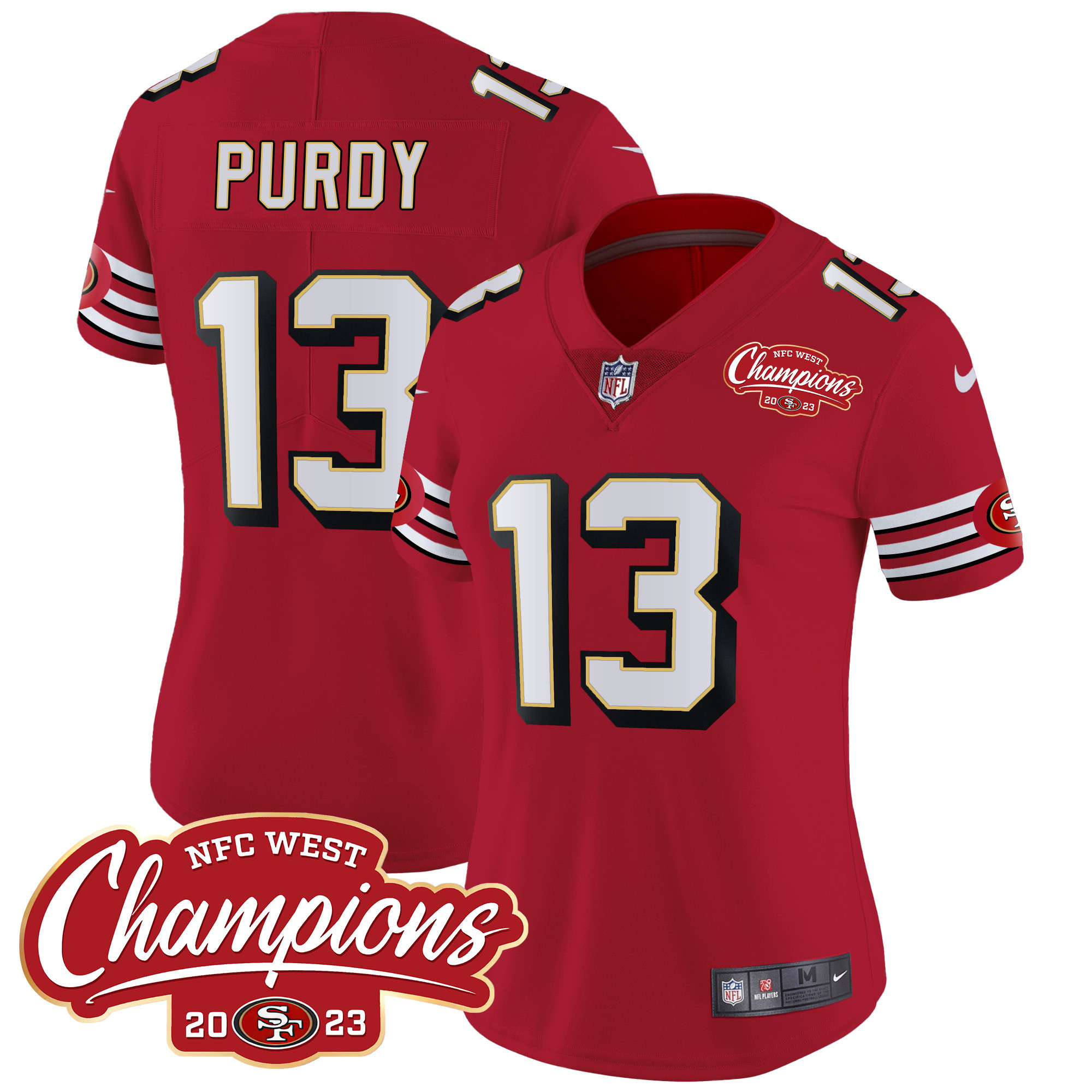 Women's Brock Purdy San Francisco 49ers Throwback NFC West Champions Patch Vapor Red Jersey - All Stitched