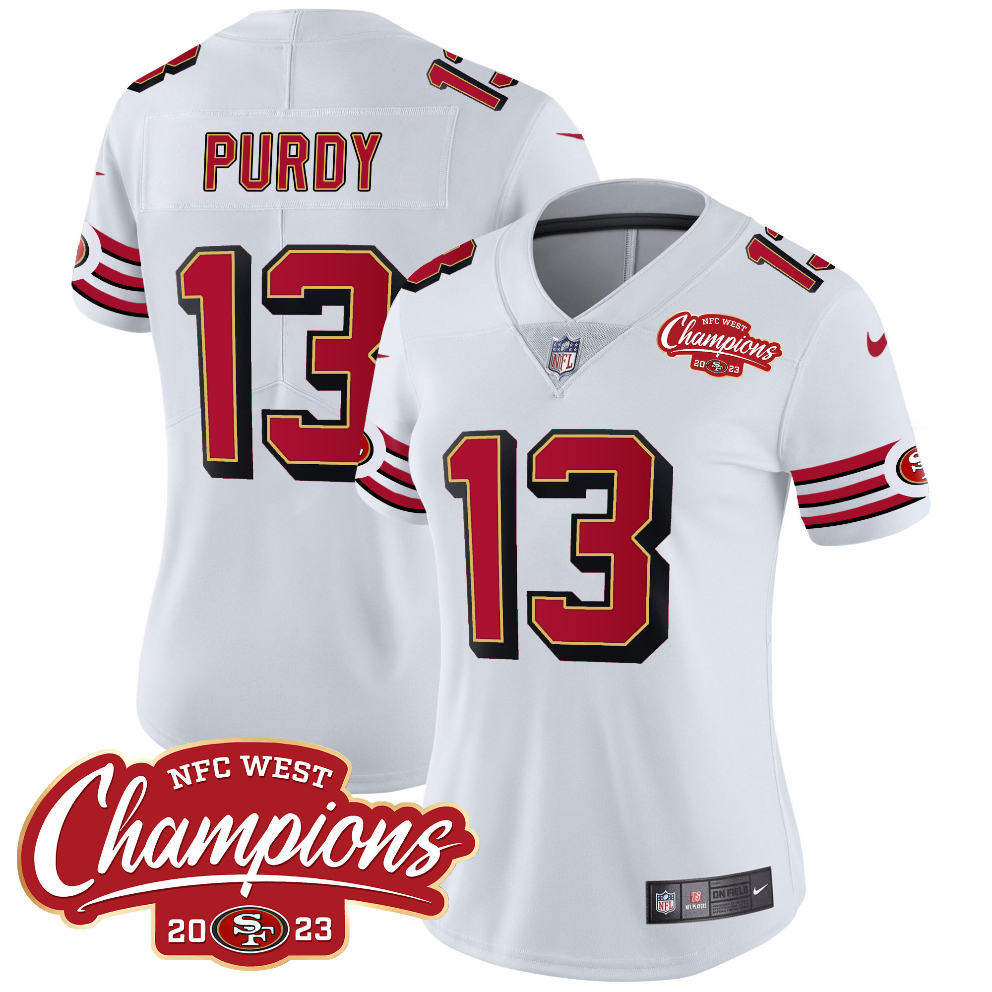 Women's Brock Purdy San Francisco 49ers Throwback NFC West Champions Patch Vapor White Jersey - All Stitched