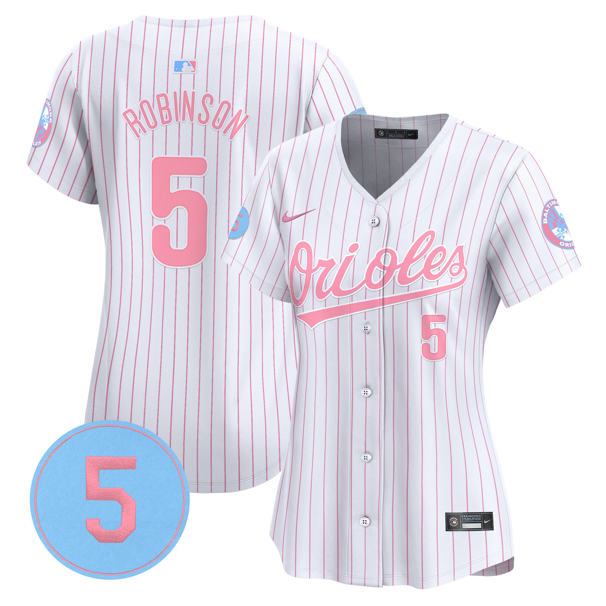 Women's Brooks Robinson Baltimore Orioles Bubblegum Pink Robinson Patch Vapor Premier Limited Pinstripe Jersey - All Stitched