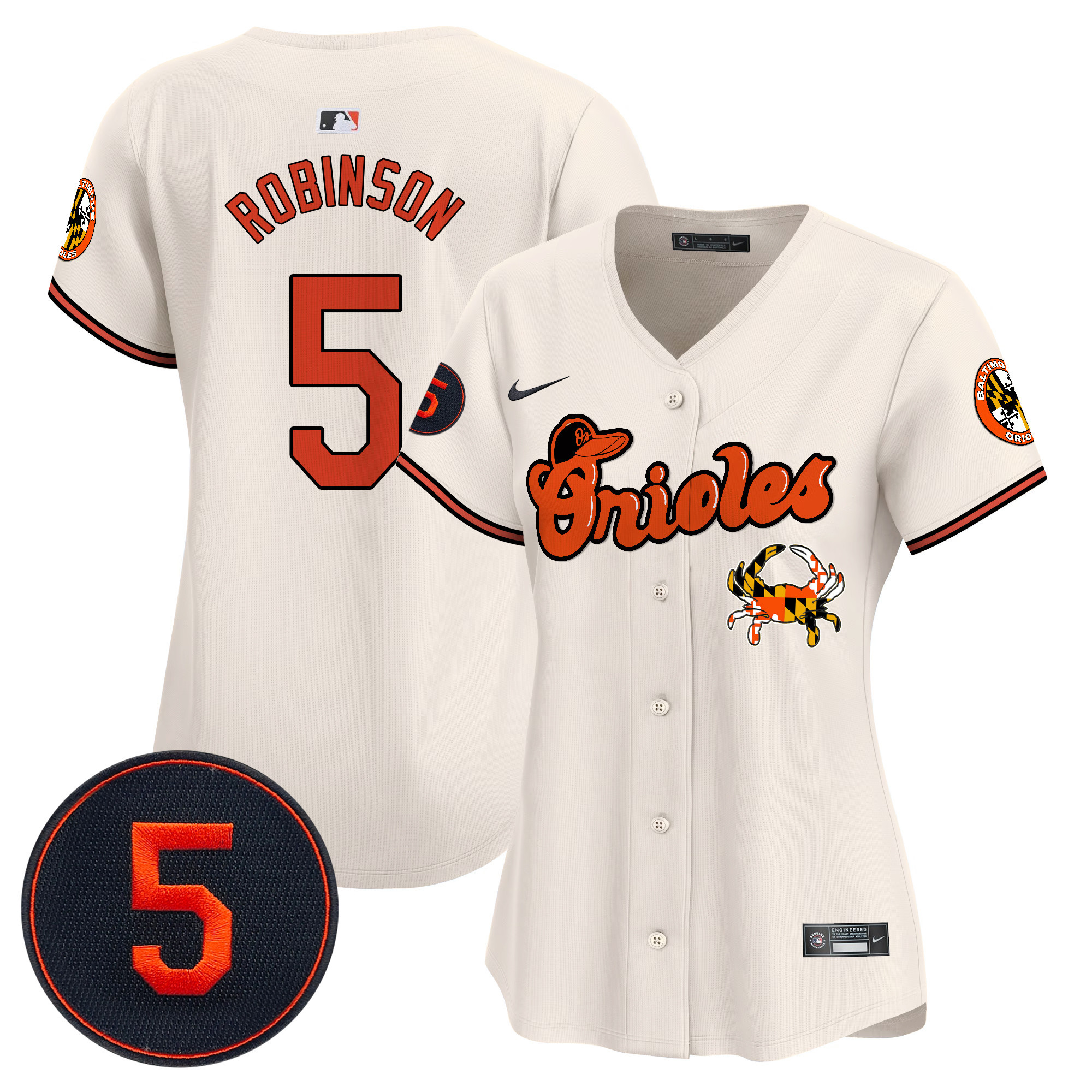 Women's Brooks Robinson Baltimore Orioles Robinson Patch Vapor Premier Limited Cream Jersey V6 - All Stitched