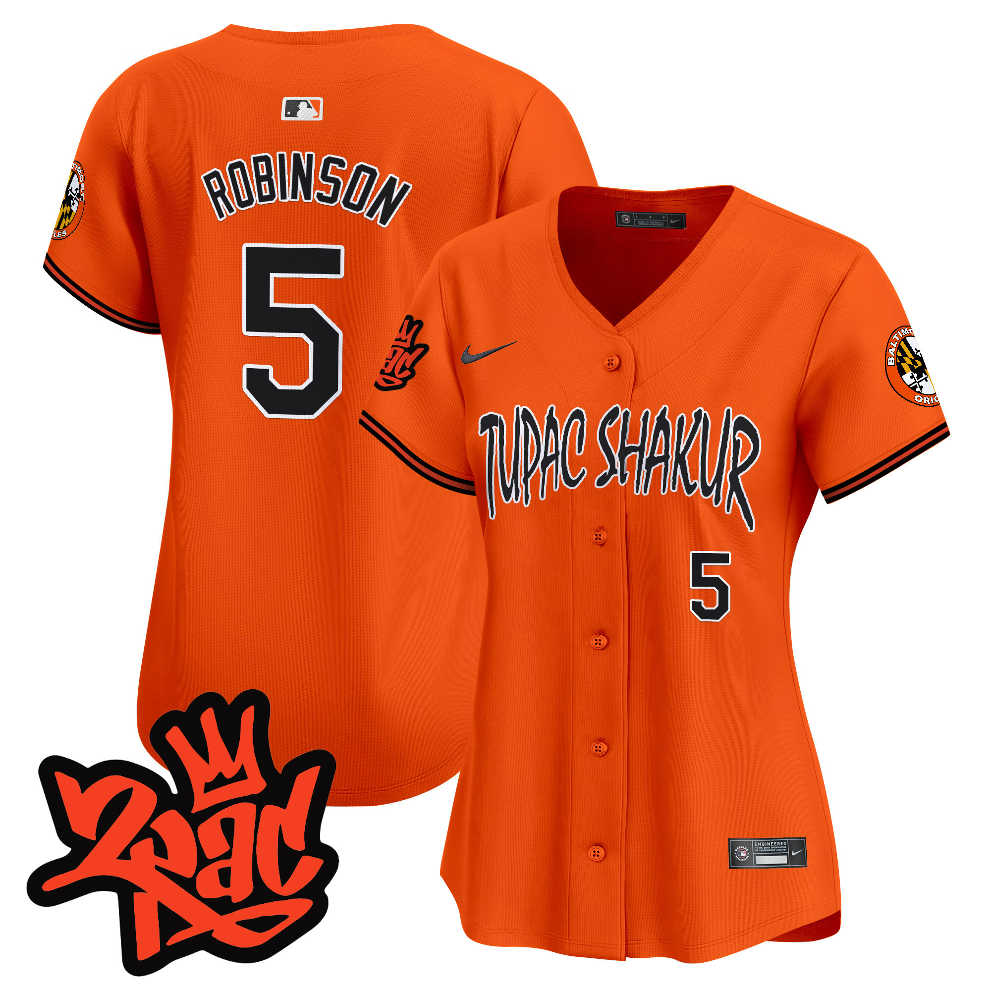 Women's Brooks Robinson Baltimore Orioles Tupac Shakur Vapor Premier Limited Orange Jersey - All Stitched