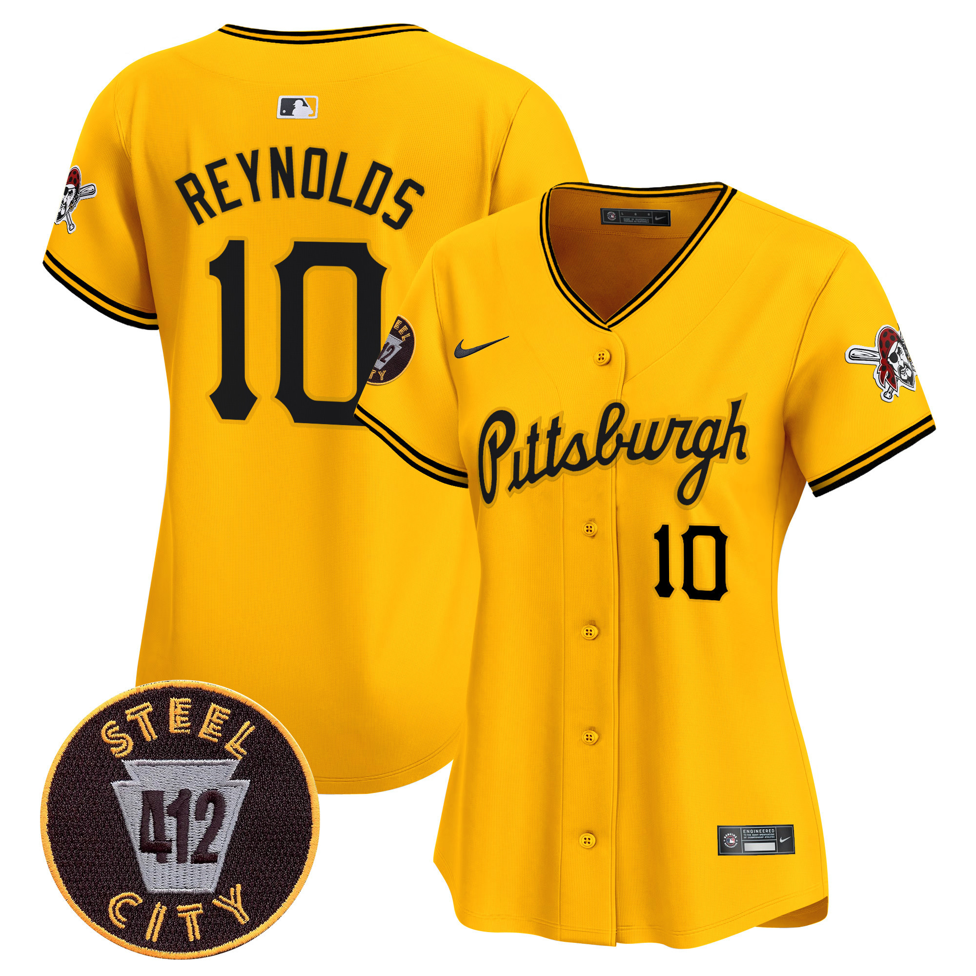 Women's Bryan Reynolds Pittsburgh Pirates 412 Patch Vapor Premier Limited Gold Jersey V4 - All Stitched