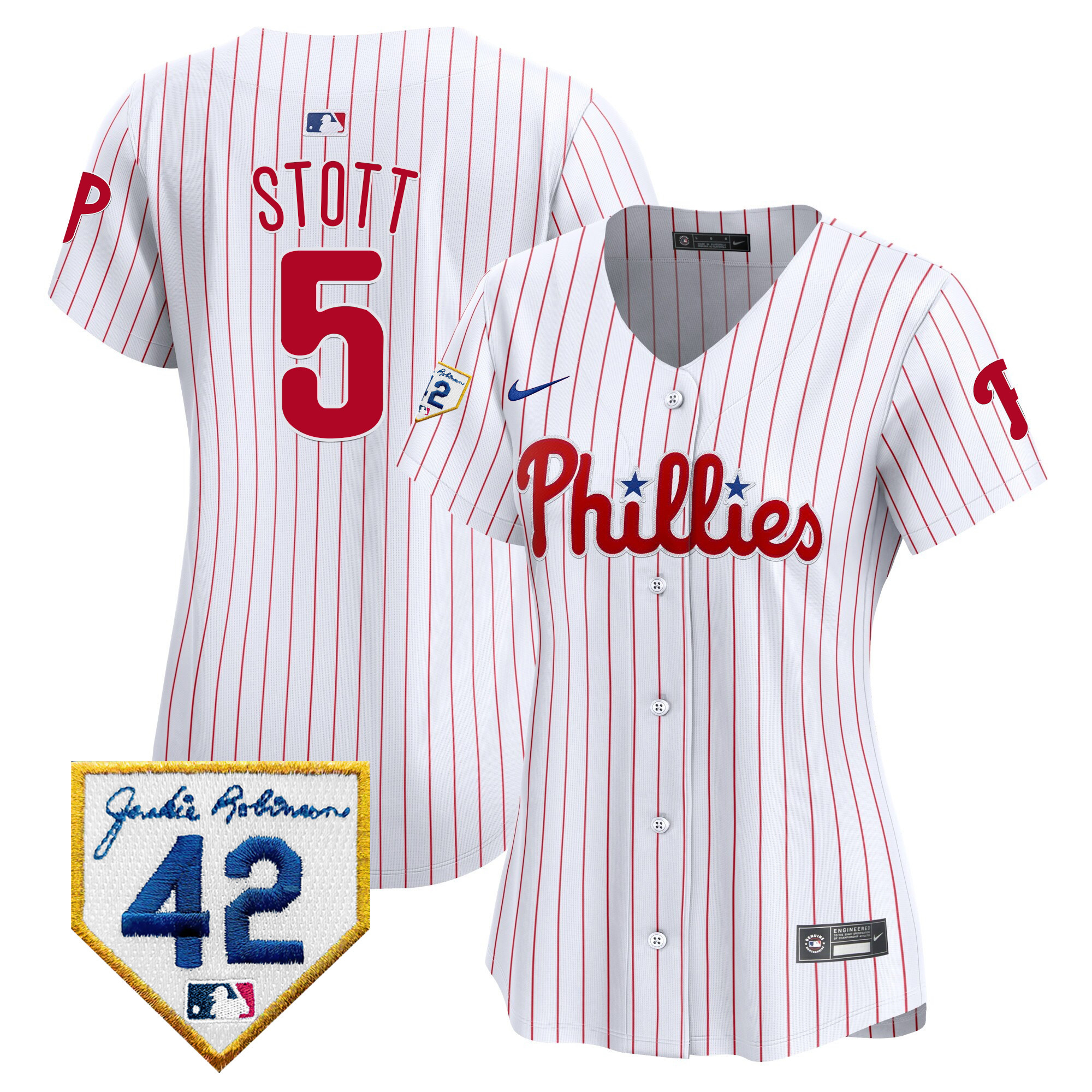 Women's Bryson Stott Philadelphia Phillies 2024 Jackie Robinson Patch Vapor Premier Limited White Jersey - All Stitched
