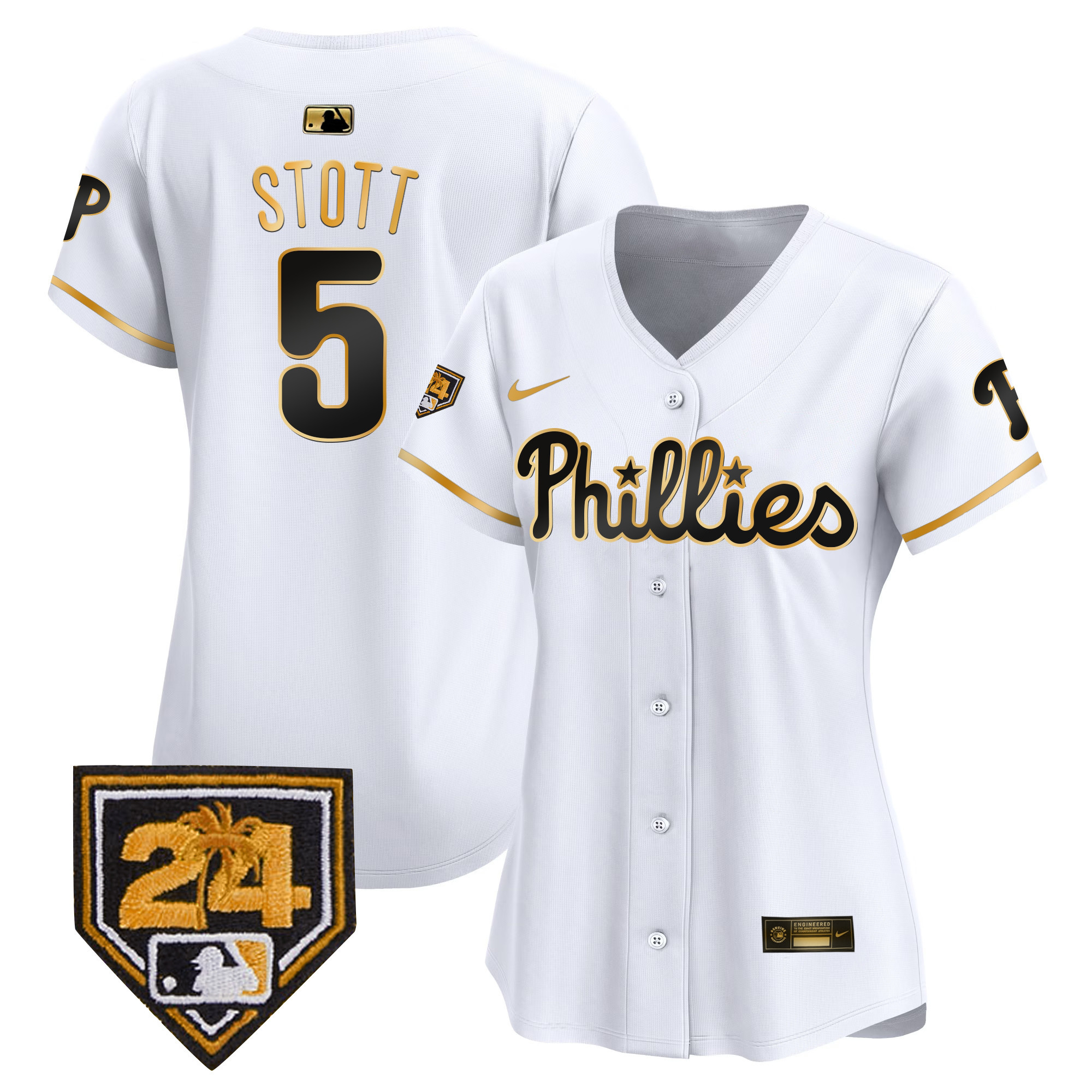 Women's Bryson Stott Philadelphia Phillies 2024 Spring Training Patch Vapor Premier Limited White Gold Jersey - All Stitched