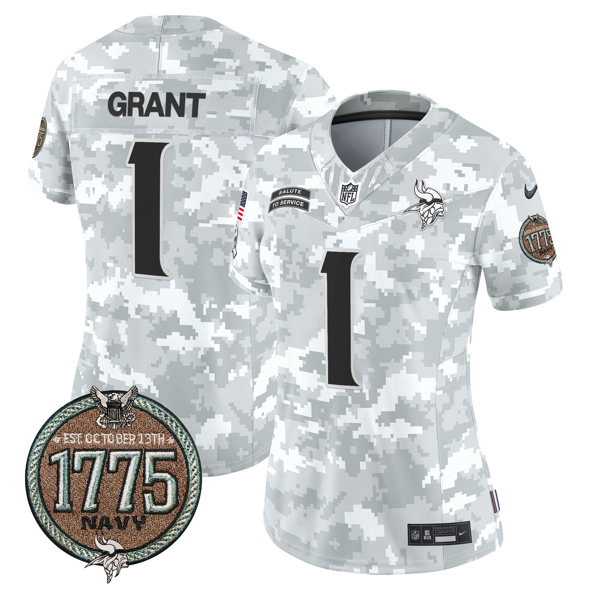 Women's Bud Grant Minnesota Vikings 2024 Salute to Service Establishment Year Patch Vapor Limited Navy Jersey - All Stitched