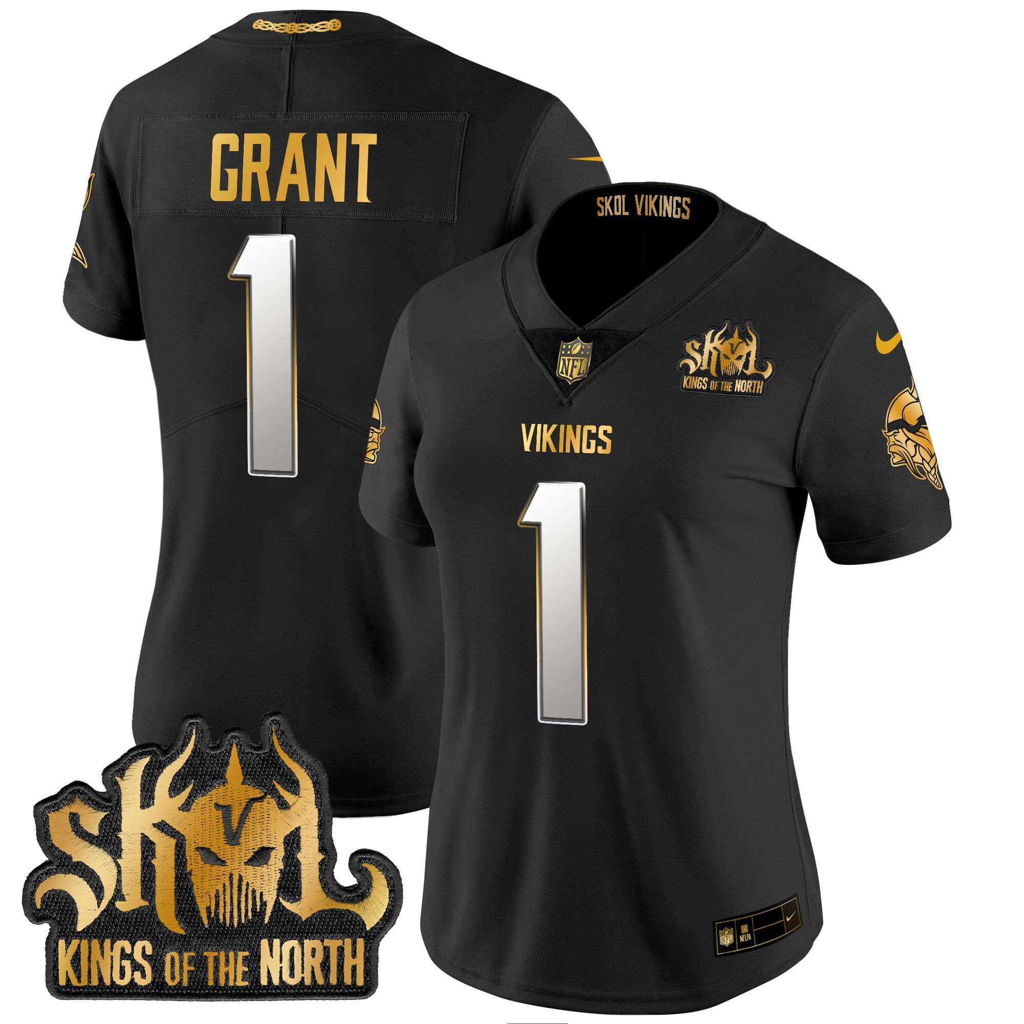 Women's Bud Grant Minnesota Vikings 2024 Winter Warrior Skol Patch Gold Vapor Limited Black Limited Jersey - All Stitched
