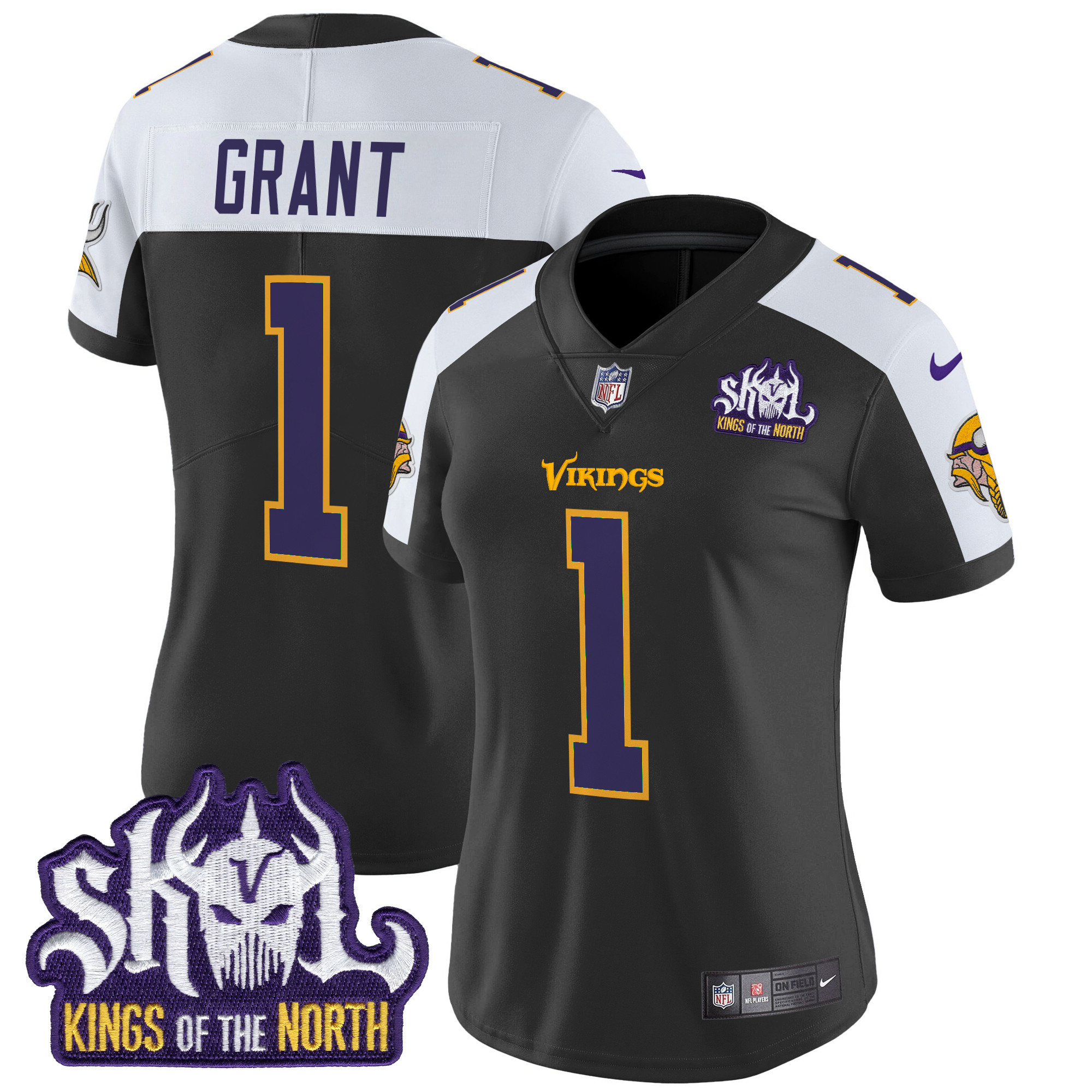 Women's Bud Grant Minnesota Vikings King Of The North Patch Throwback Vapor Limited Black Alternate Jersey - All Stitched