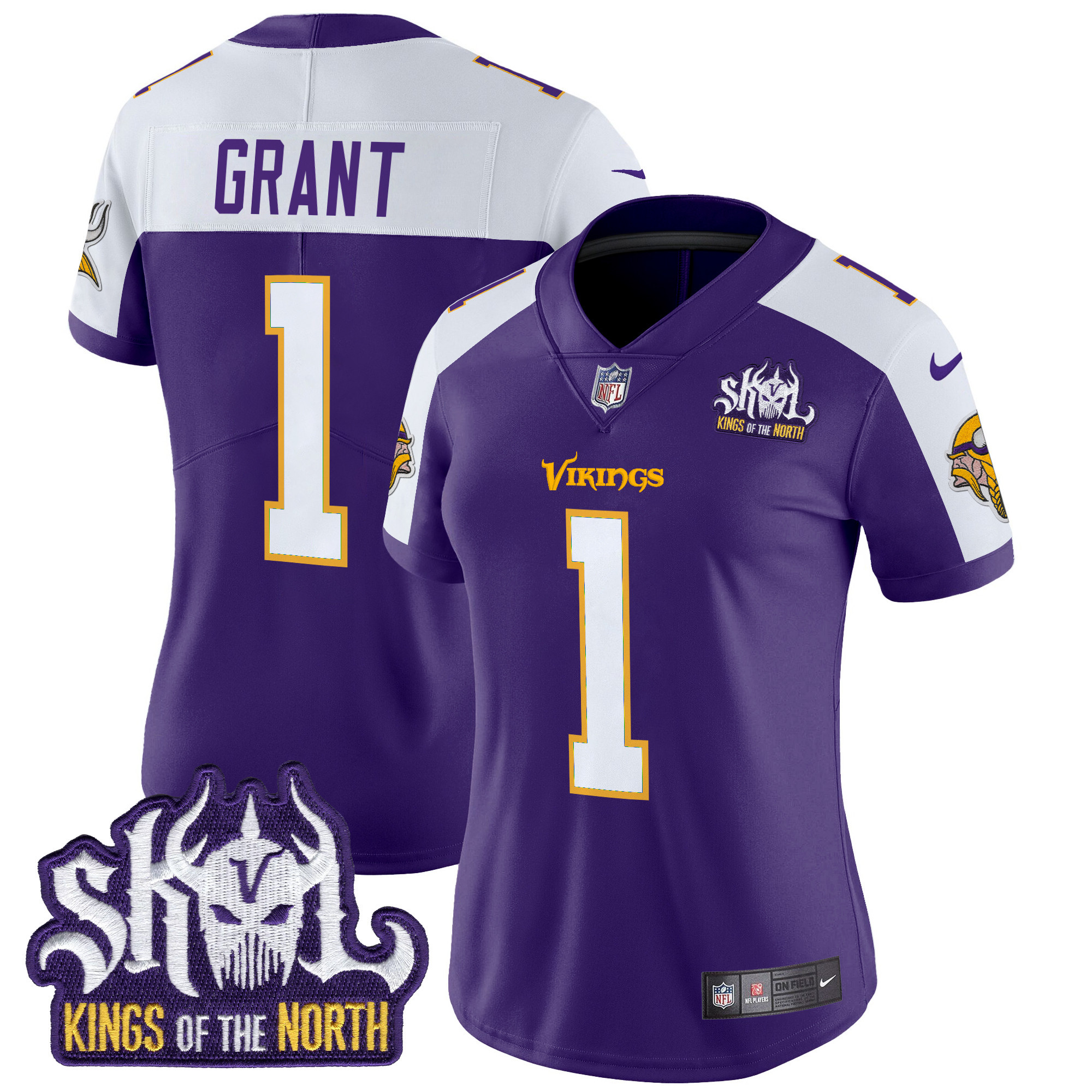 Women's Bud Grant Minnesota Vikings King Of The North Patch Throwback Vapor Limited Purple Alternate Jersey - All Stitched