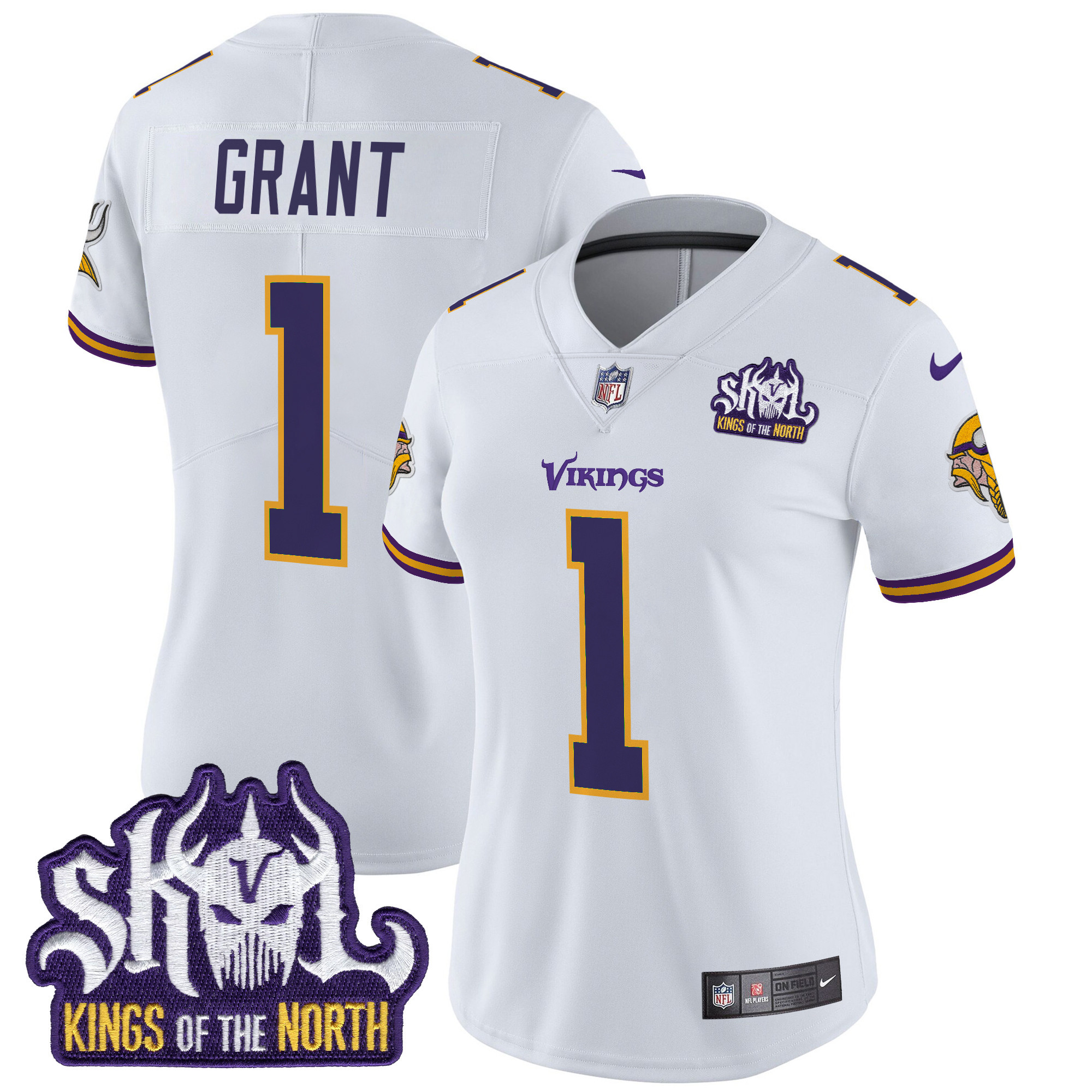 Women's Bud Grant Minnesota Vikings King Of The North Patch Throwback Vapor Limited White Jersey - All Stitched