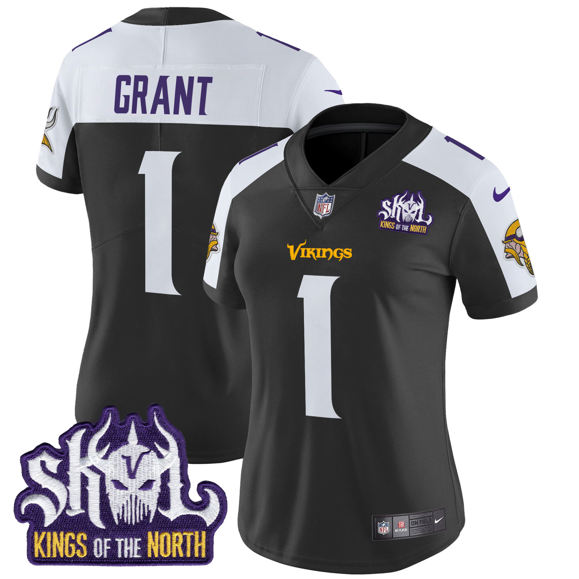 Women's Bud Grant Minnesota Vikings Kings Of The North Patch Vapor Limited Black Alternate Jersey - All Stitched