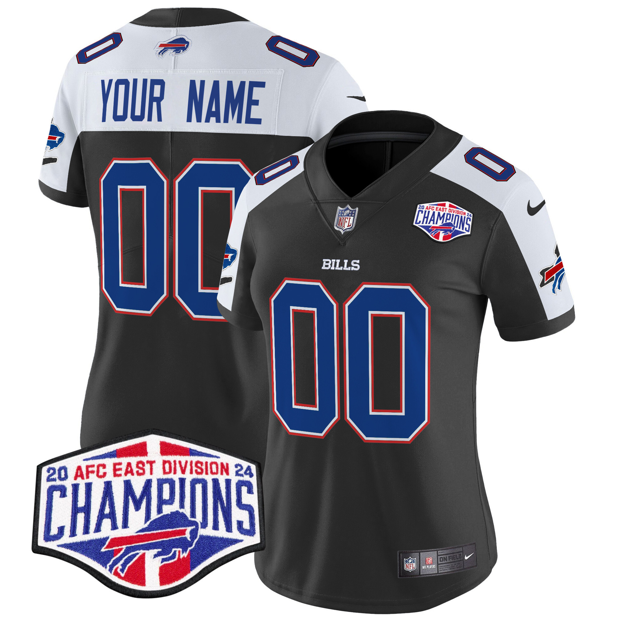 Women's Buffalo Bills 2024 AFC East Division Champions Vapor Limited Custom Black Alternate Jersey - All Stitched