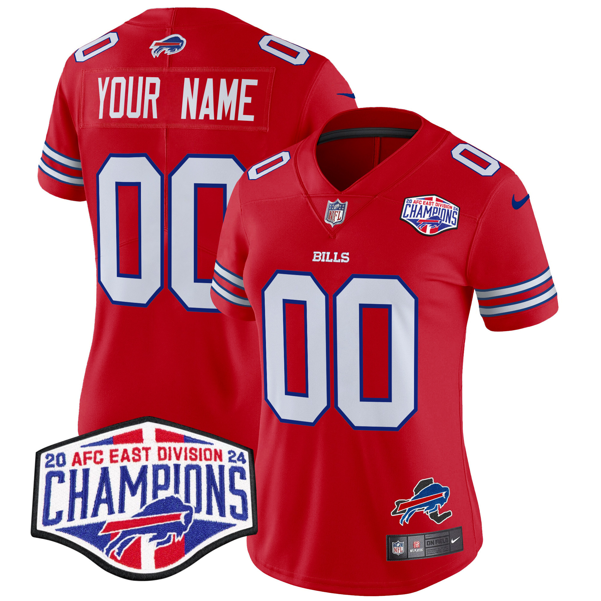 Women's Buffalo Bills 2024 AFC East Division Champions Vapor Limited Custom Red Jersey - All Stitched