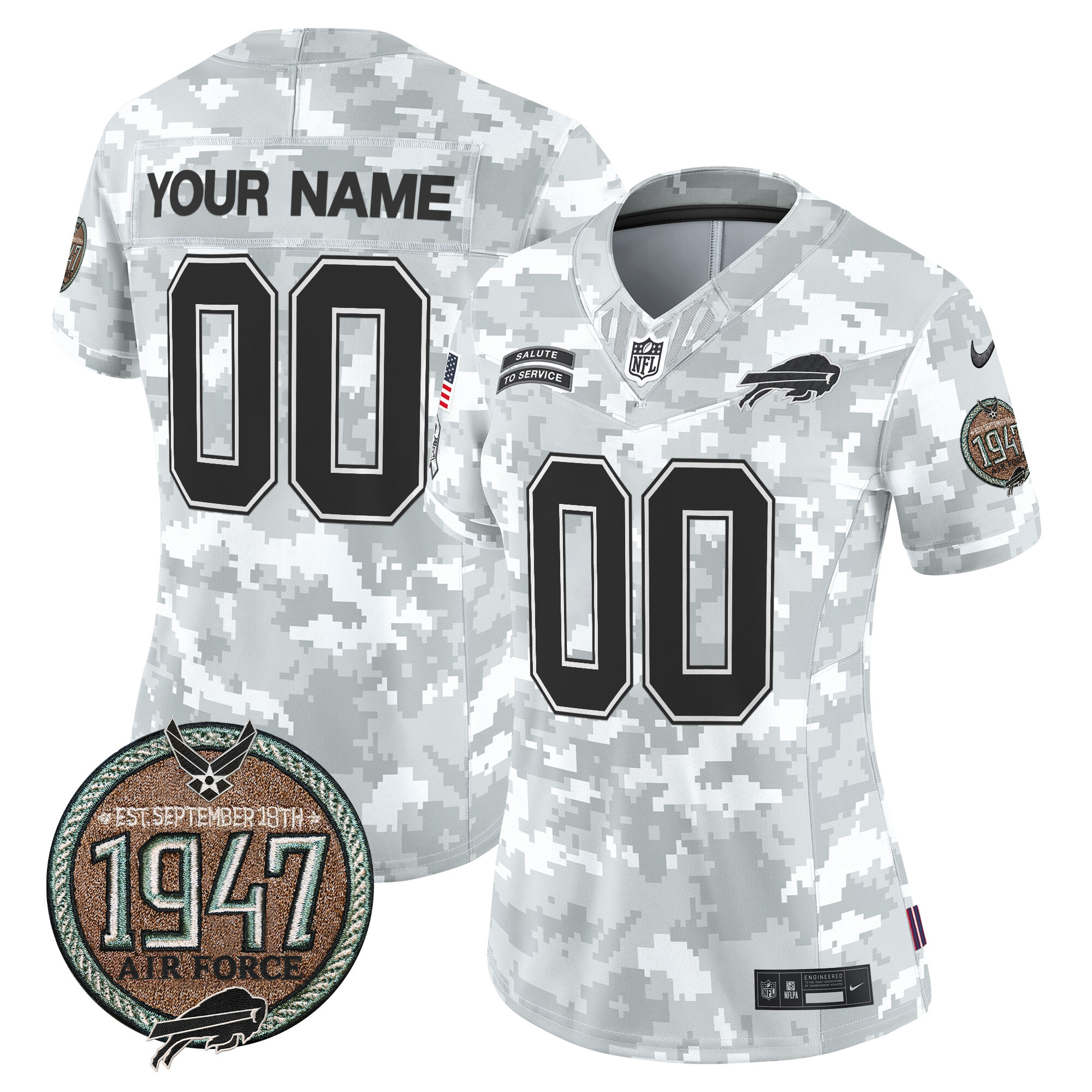 Women's Buffalo Bills 2024 Salute to Service Establishment Year Patch Vapor Limited Custom Air Force Jersey - All Stitched
