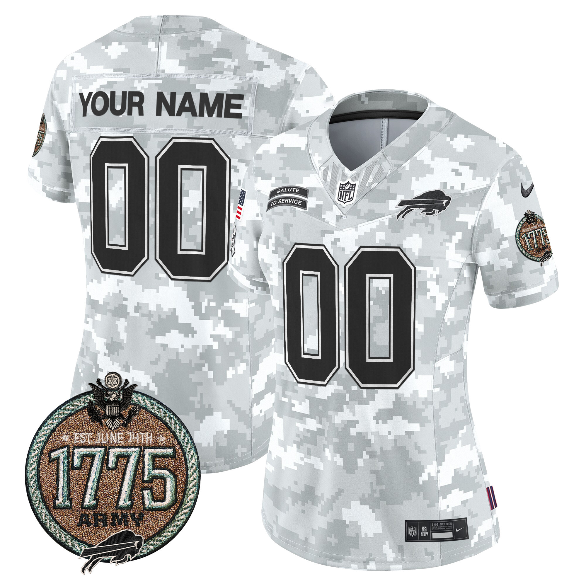 Women's Buffalo Bills 2024 Salute to Service Establishment Year Patch Vapor Limited Custom Army Jersey - All Stitched
