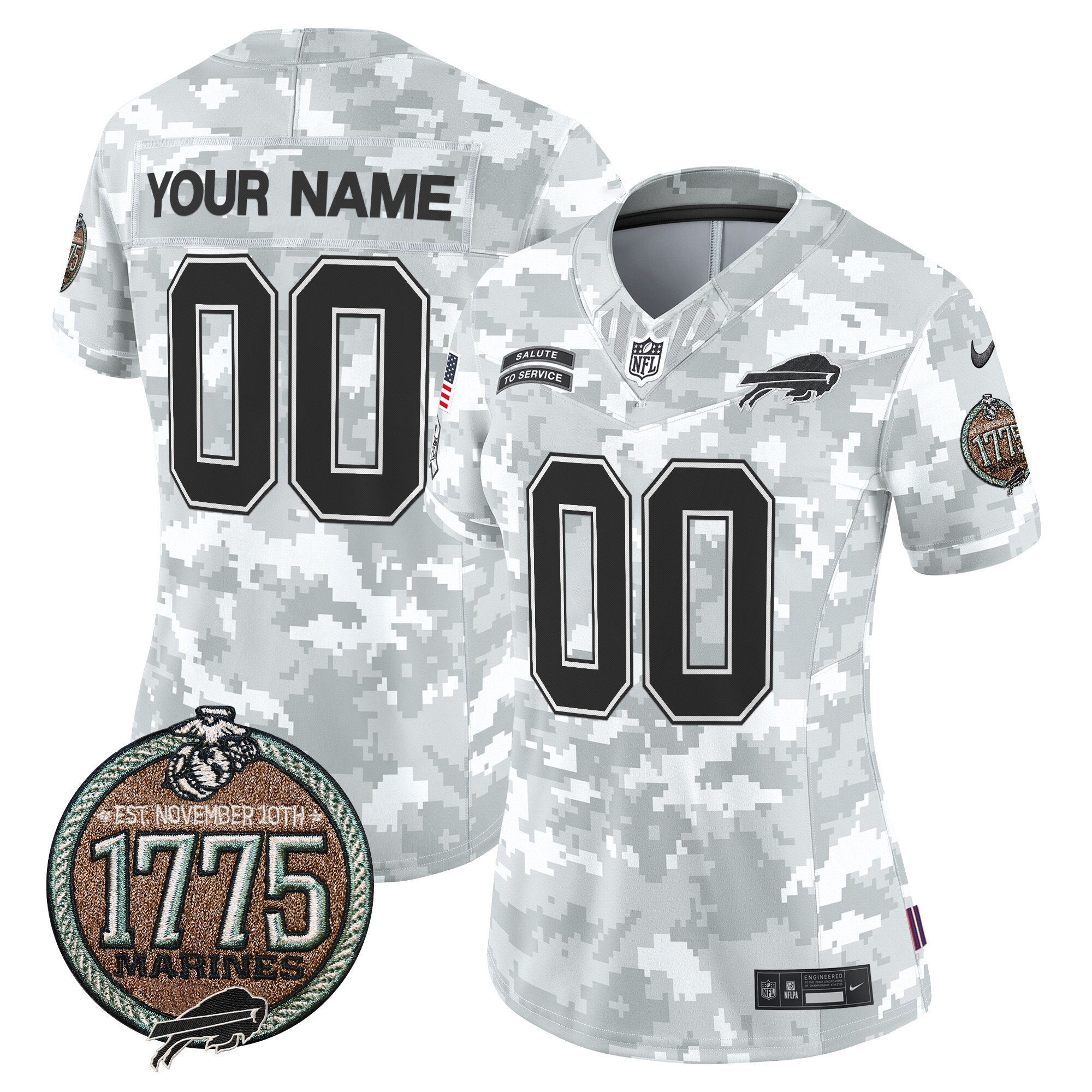 Women's Buffalo Bills 2024 Salute to Service Establishment Year Patch Vapor Limited Custom Marines Jersey - All Stitched