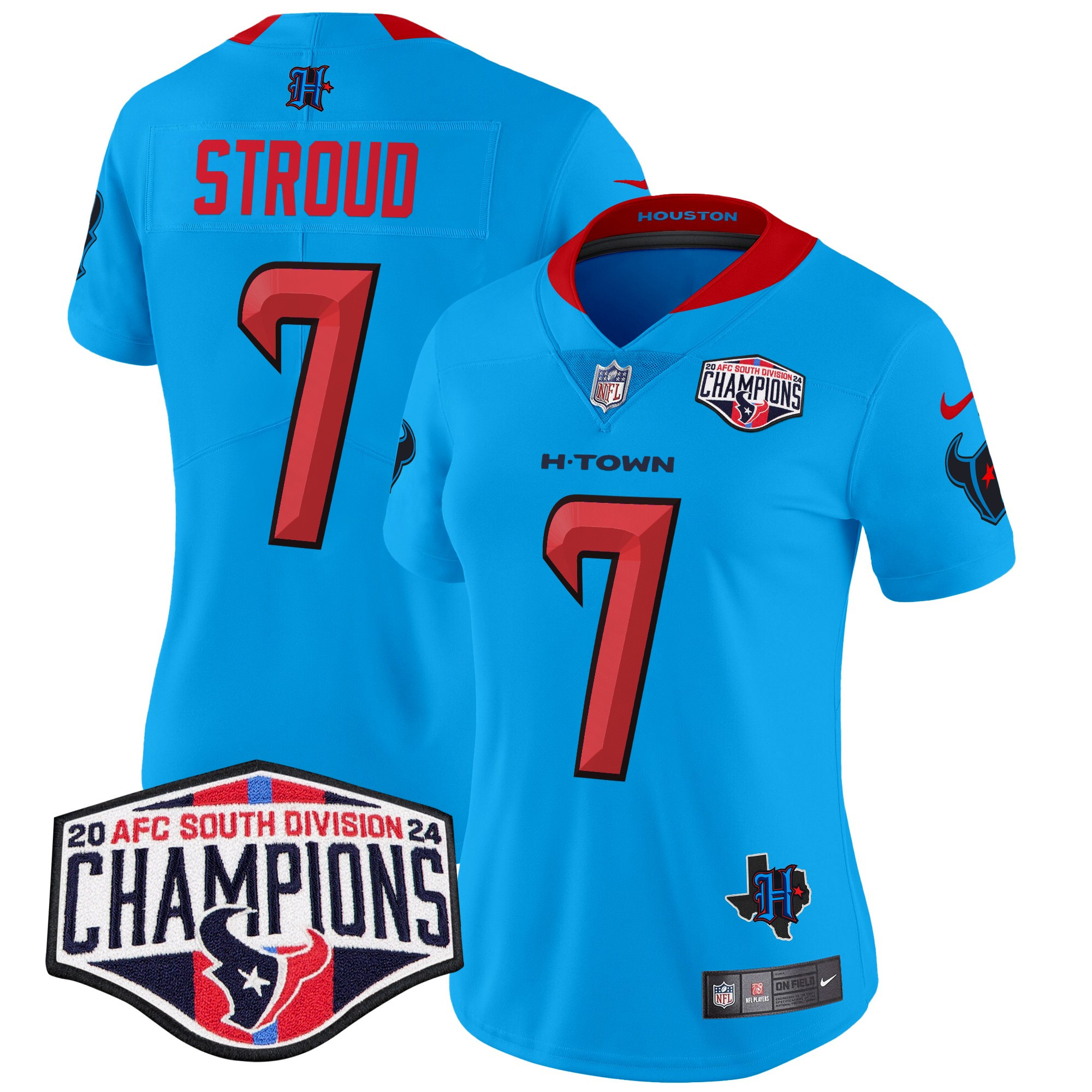 Women's C.J. Stroud Houston Texans 2024 AFC South Division Champions Patch Vapor Limited Blue Jersey - All Stitched