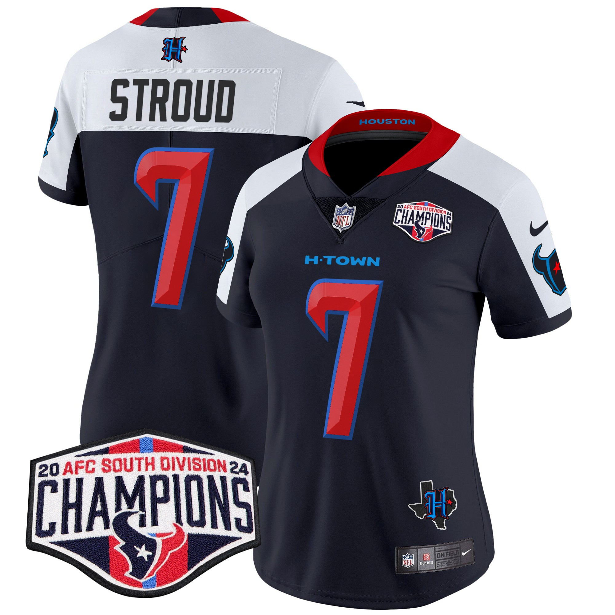 Women's C.J. Stroud Houston Texans 2024 AFC South Division Champions Patch Vapor Limited Navy Alternate Jersey - All Stitched