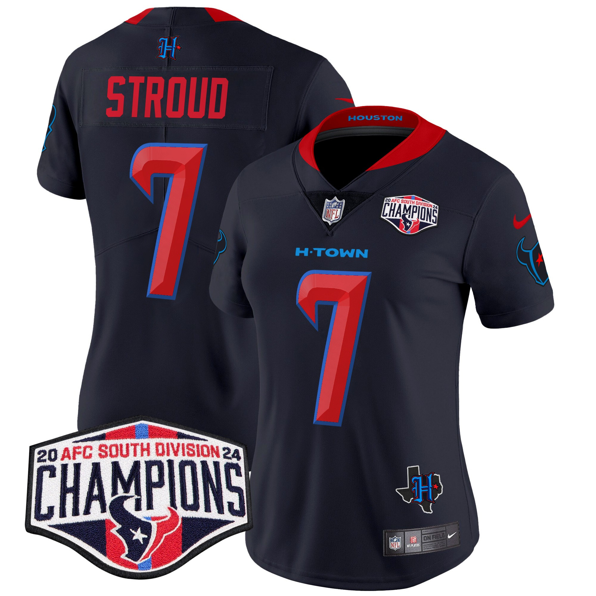 Women's C.J. Stroud Houston Texans 2024 AFC South Division Champions Patch Vapor Limited Navy Limited Jersey - All Stitched