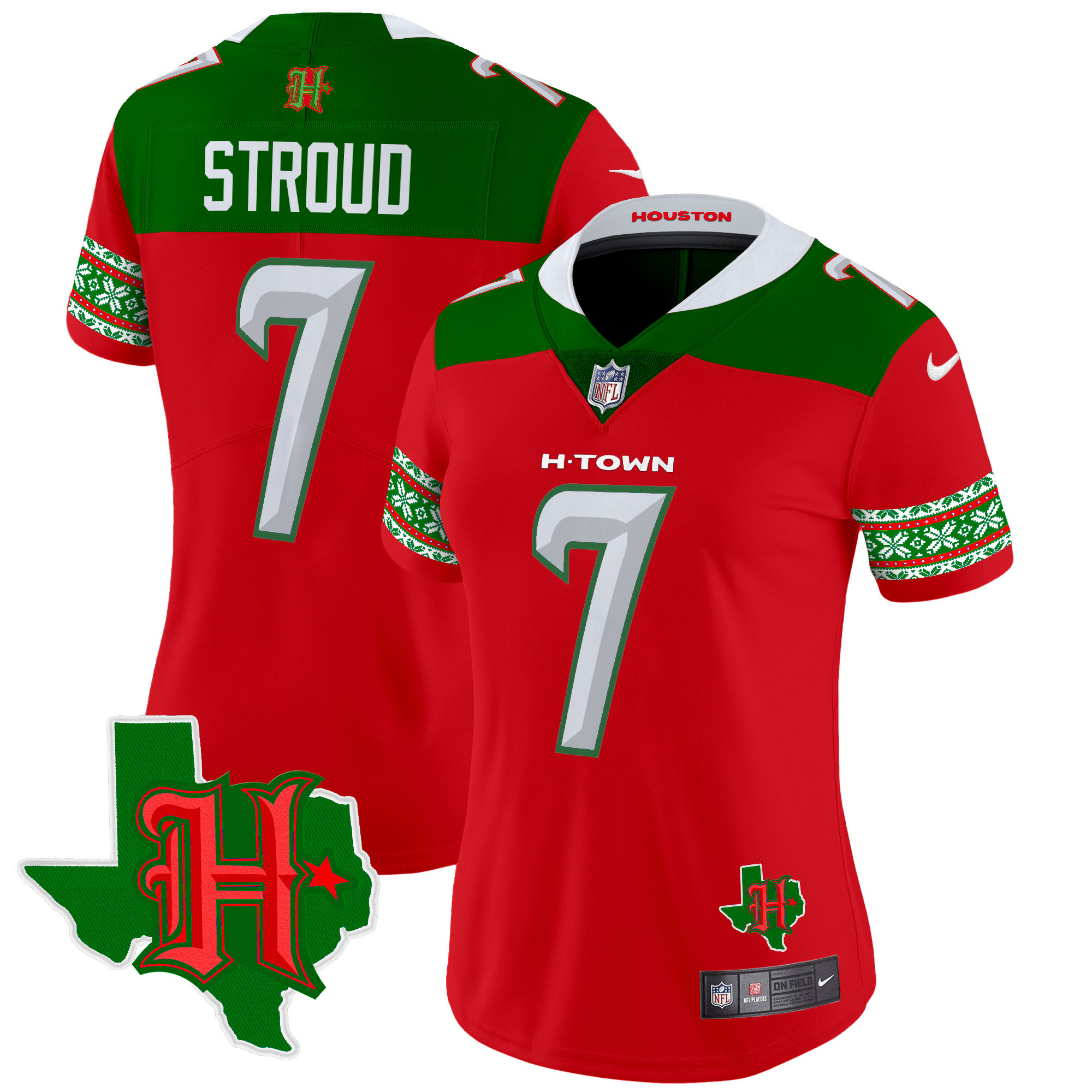 Women's C.J. Stroud Houston Texans 2024 Christmas Vapor Limited Red Jersey - All Stitched