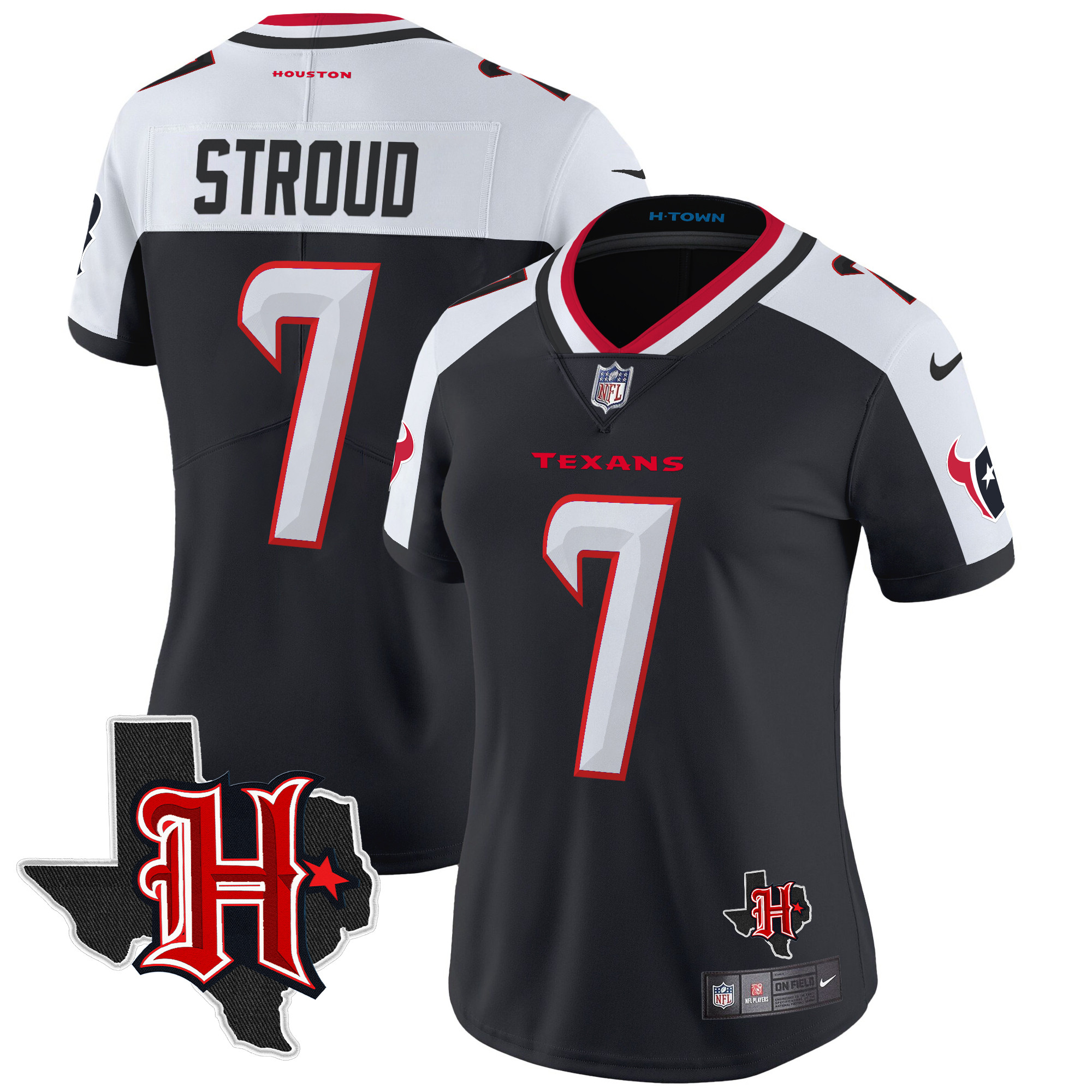 Women's C.J. Stroud Houston Texans 2024 Texas Patch Vapor Limited Navy Alternate Jersey - All Stitched