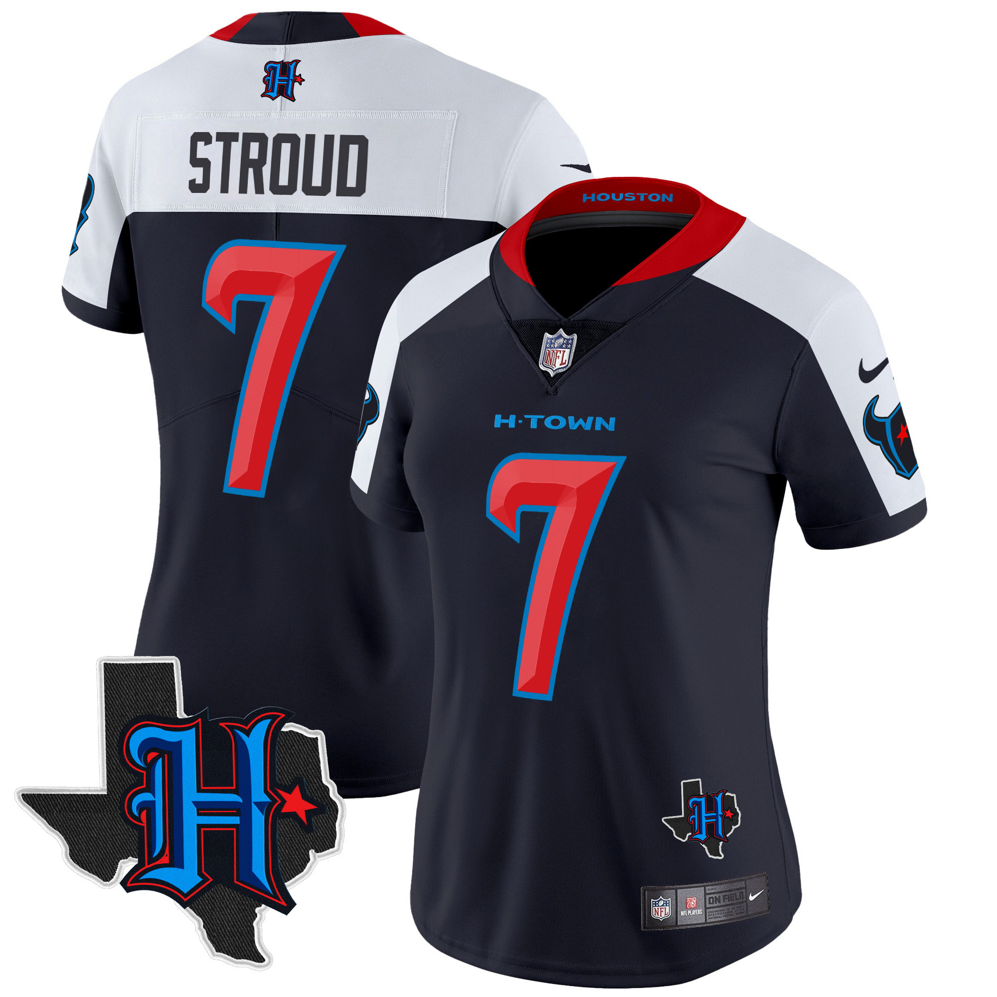 Women's C.J. Stroud Houston Texans 2024 Texas Patch Vapor Limited Navy Alternate Jersey V2 - All Stitched