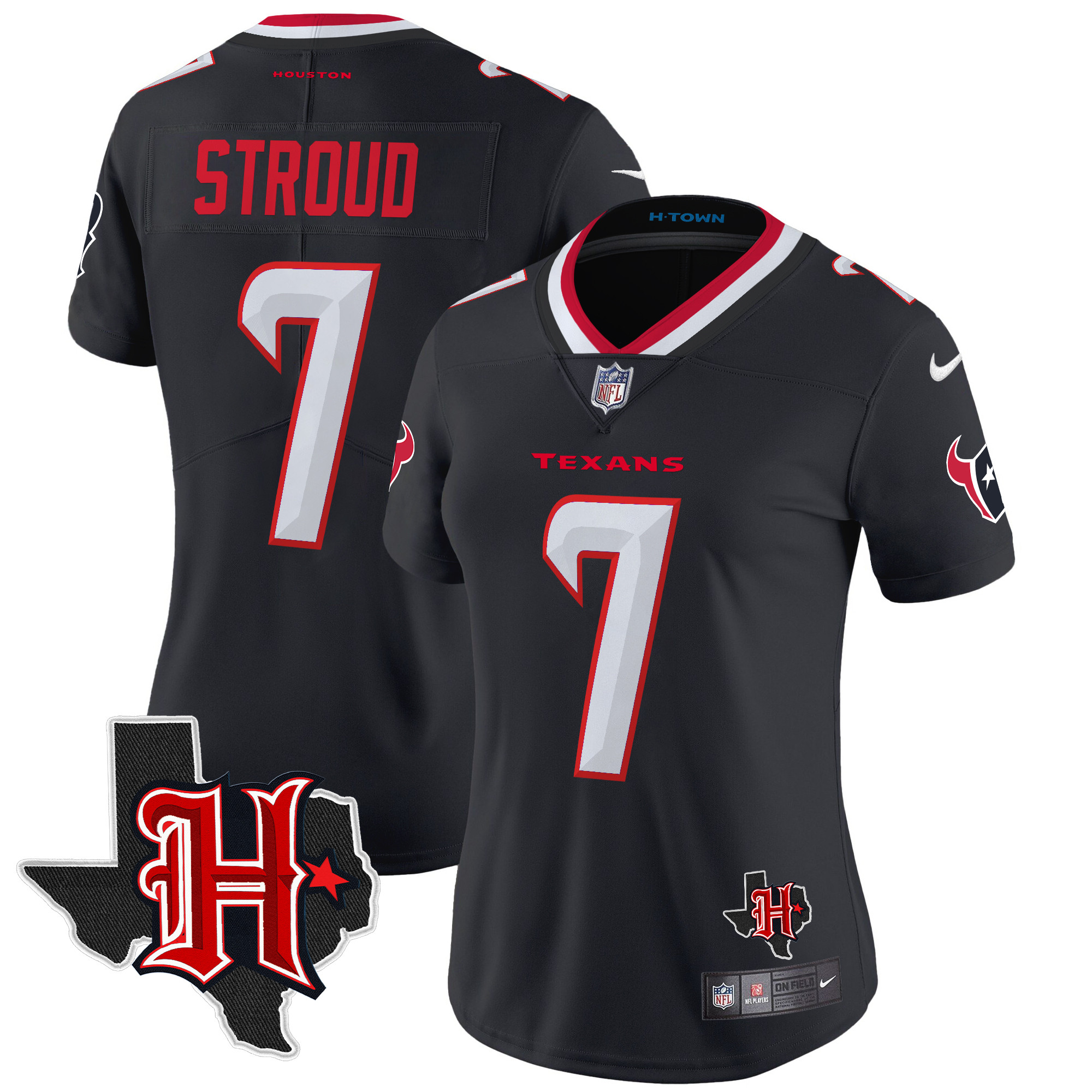 Women's C.J. Stroud Houston Texans 2024 Texas Patch Vapor Limited Navy Jersey - All Stitched