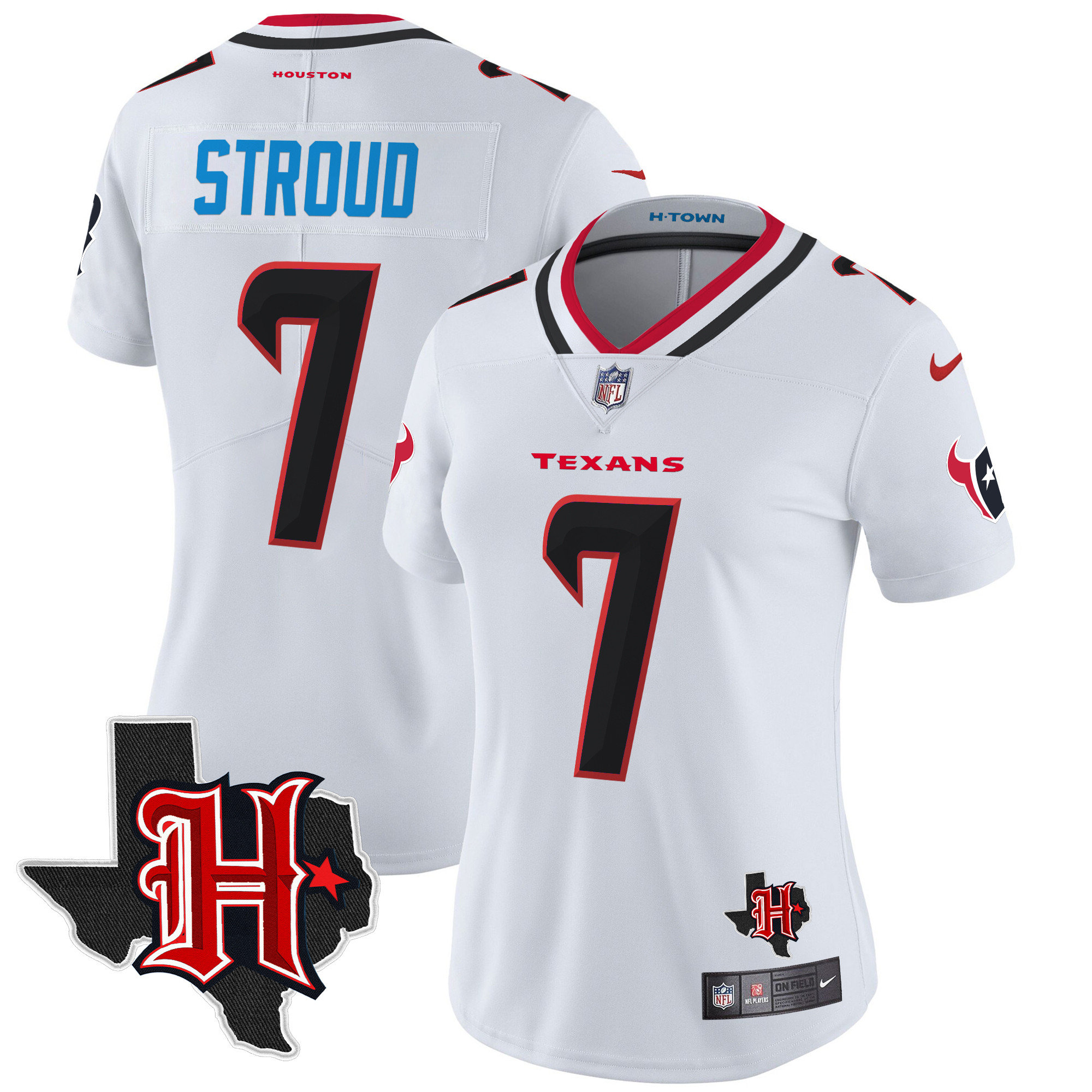 Women's C.J. Stroud Houston Texans 2024 Texas Patch Vapor Limited White Jersey - All Stitched