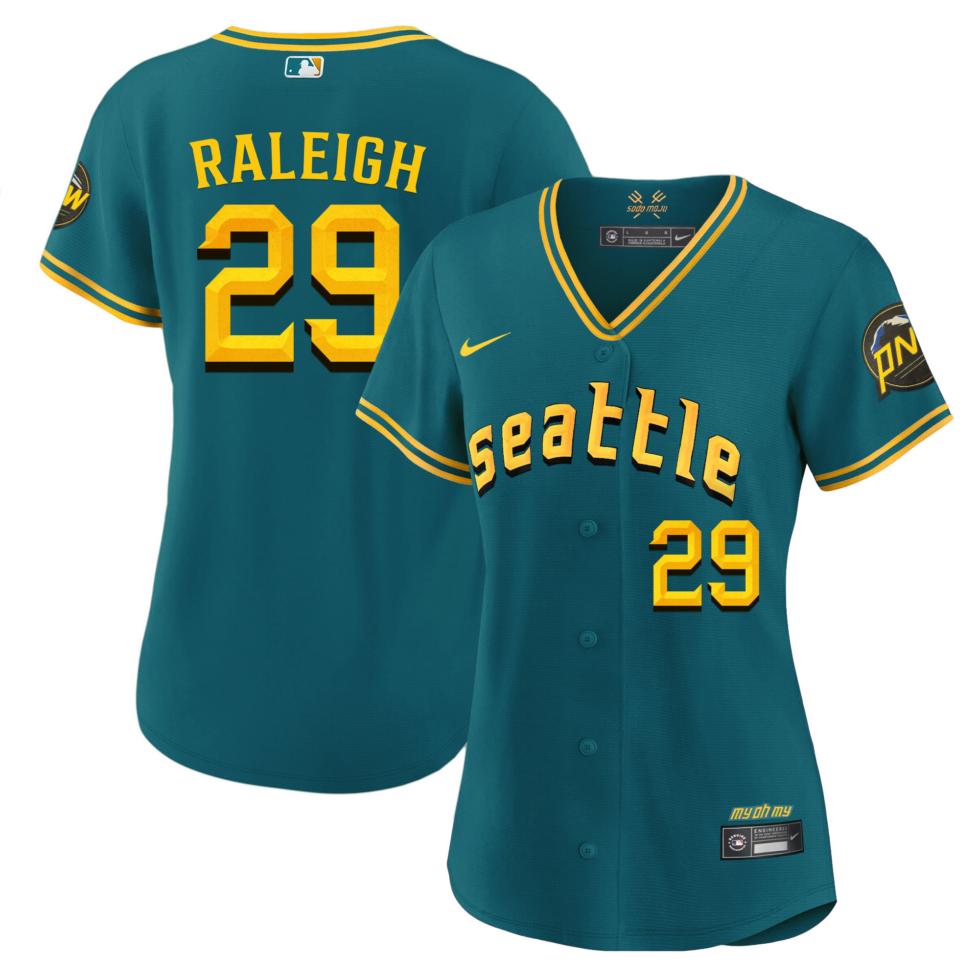 Women's Cal Raleigh Seattle Mariners 2023 City Connect Fan Made Aqua Jersey - All Stitched