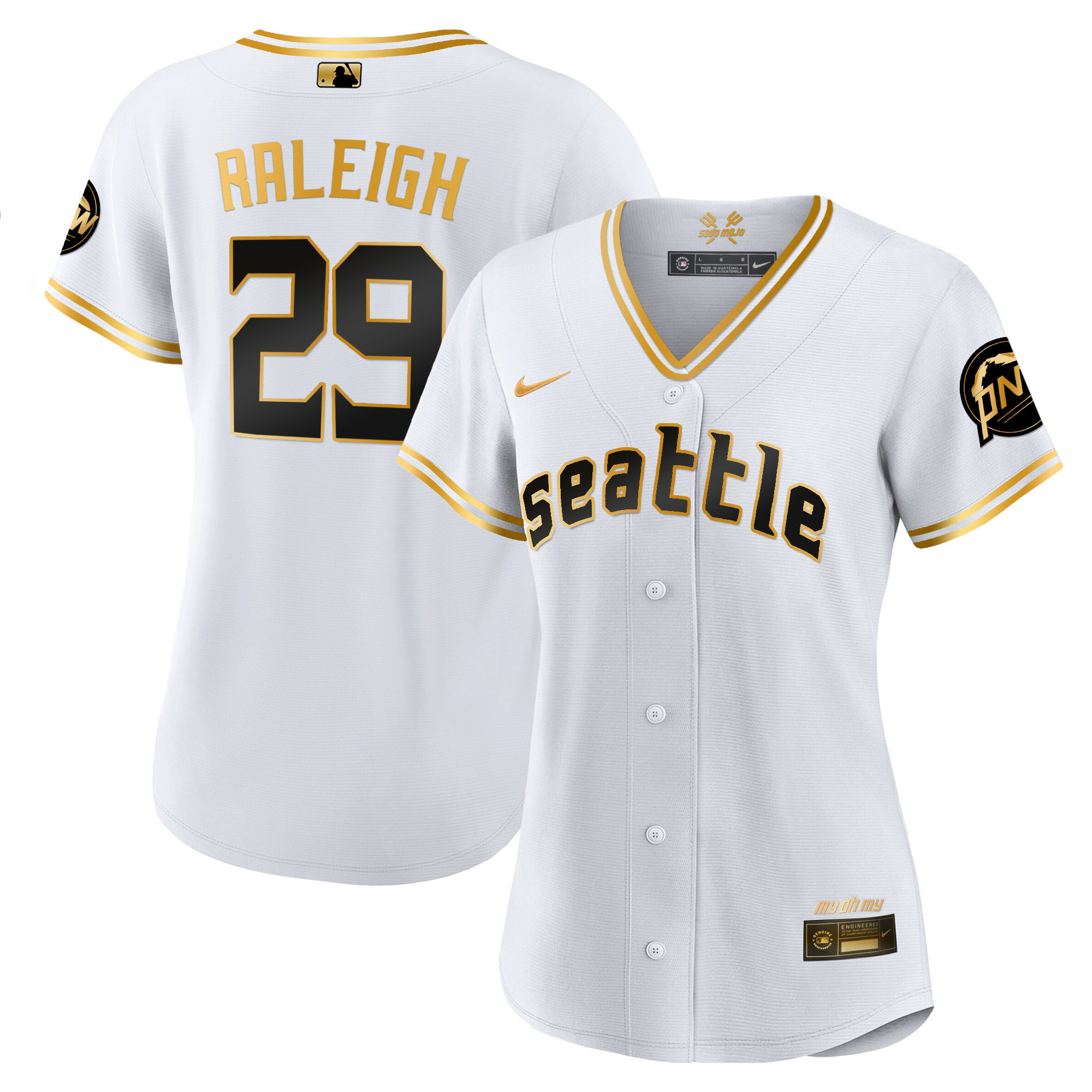 Women's Cal Raleigh Seattle Mariners 2023 City Connect Gold White Gold Jersey - All Stitched