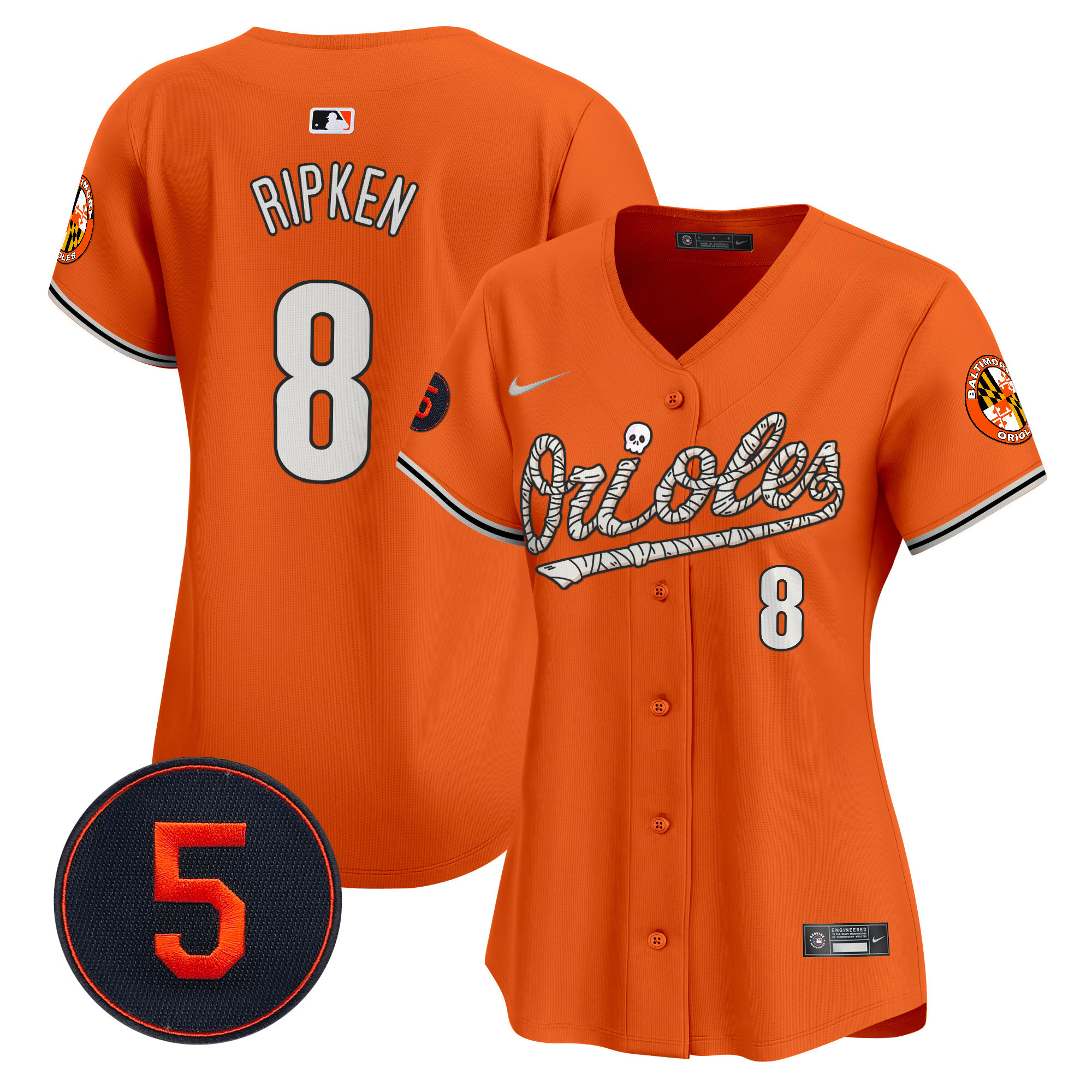 Women's Cal Ripken Baltimore Orioles Halloween Vapor Premier Limited Orange Jersey - All Stitched
