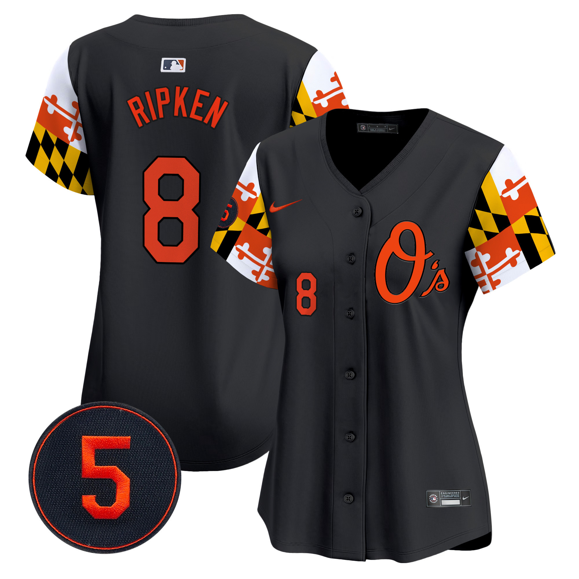Women's Cal Ripken Baltimore Orioles Robinson Patch Vapor Premier Limited Black Jersey V5 - All Stitched