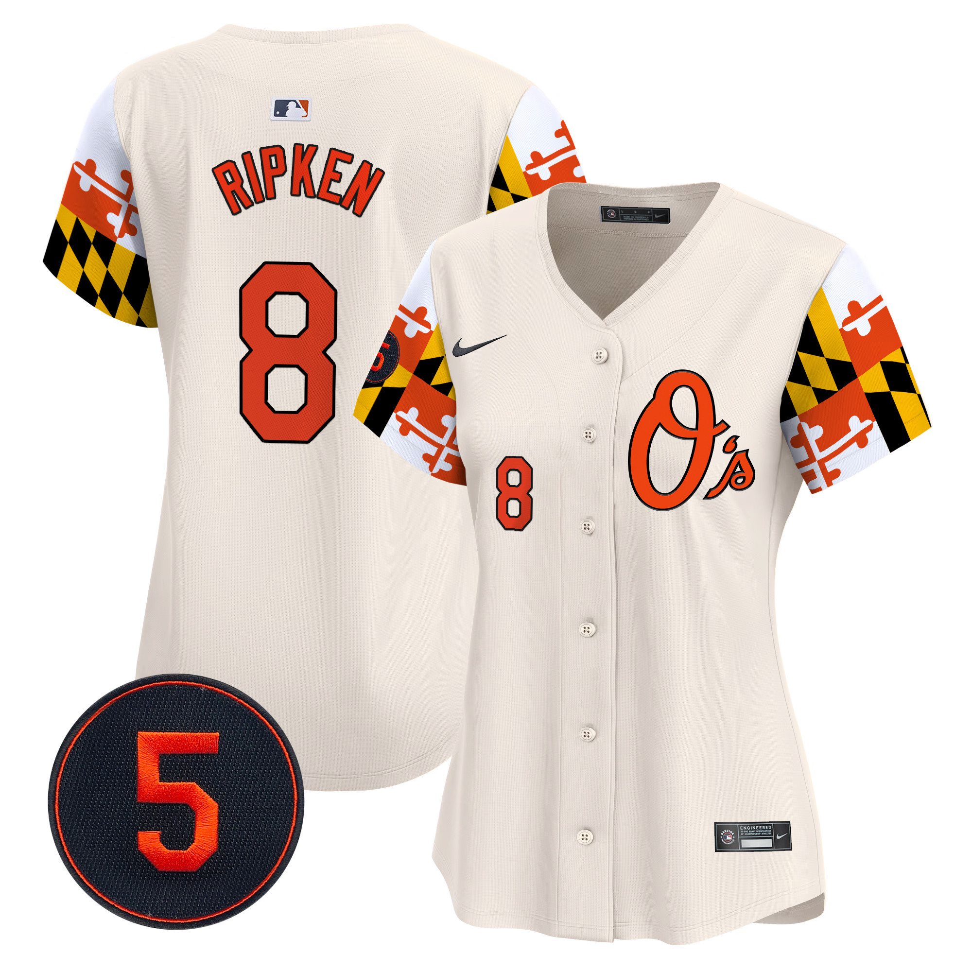 Women's Cal Ripken Baltimore Orioles Robinson Patch Vapor Premier Limited Cream Jersey V5 - All Stitched