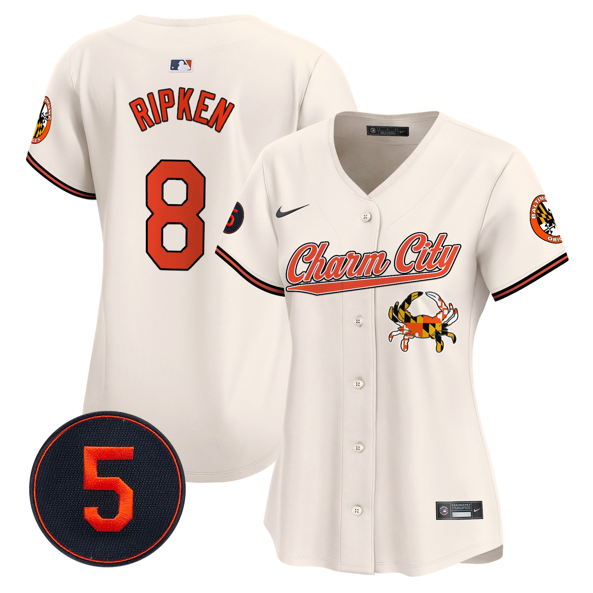 Women's Cal Ripken Baltimore Orioles Robinson Patch Vapor Premier Limited Cream Jersey V8 - All Stitched