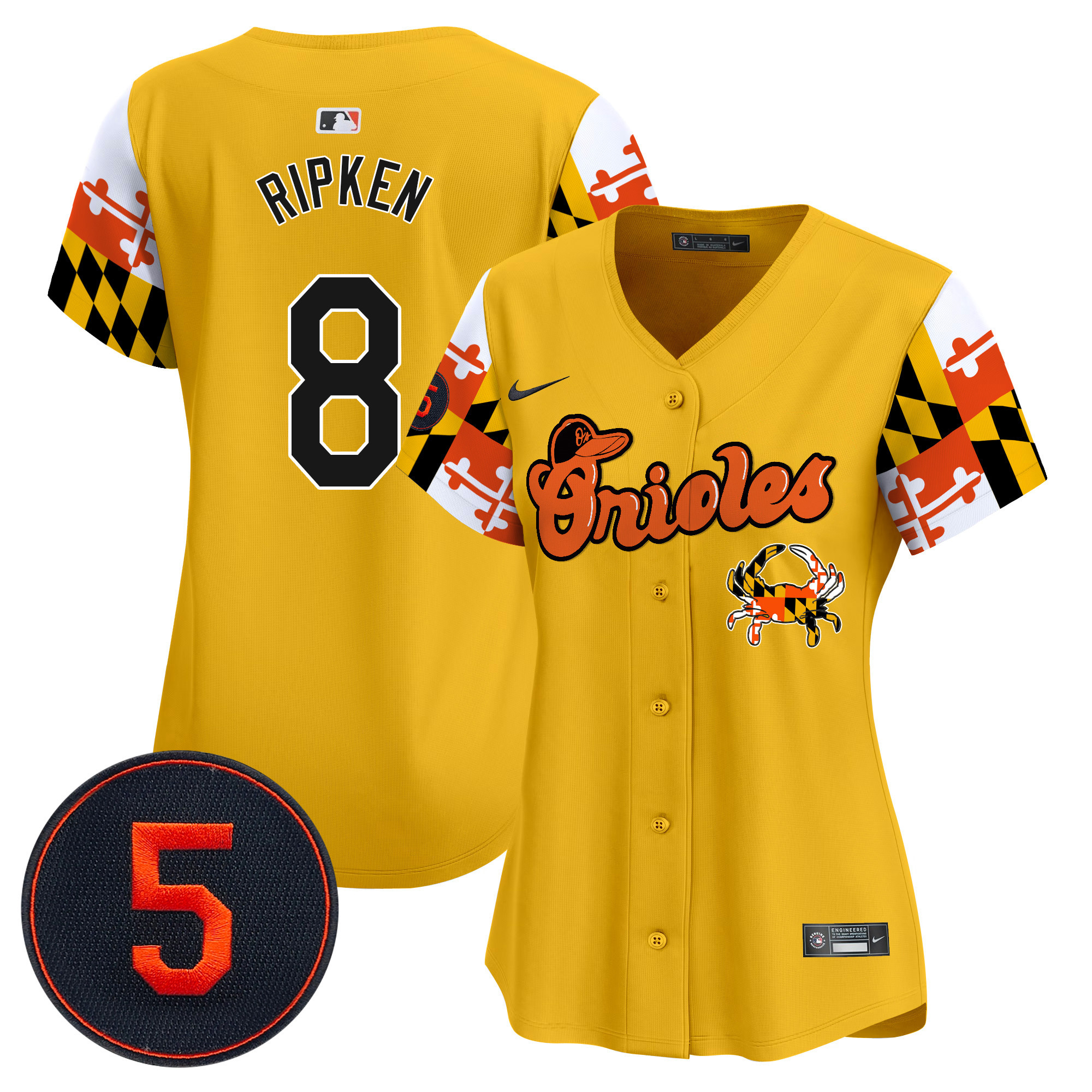 Women's Cal Ripken Baltimore Orioles Robinson Patch Vapor Premier Limited Gold Jersey V7 - All Stitched