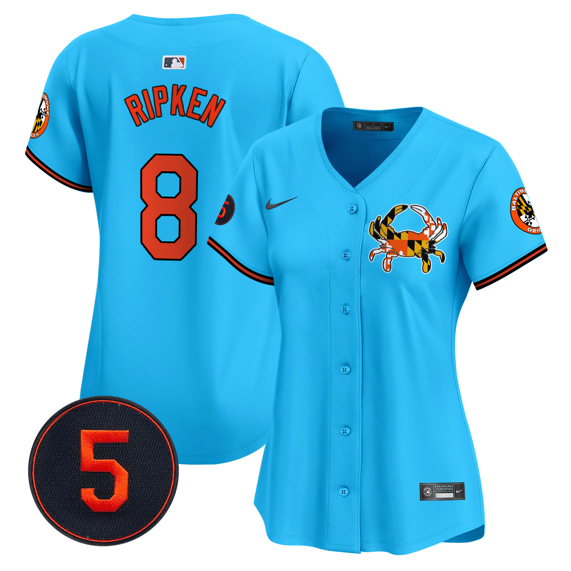 Women's Cal Ripken Baltimore Orioles Robinson Patch Vapor Premier Limited Light Blue Jersey V3 - All Stitched