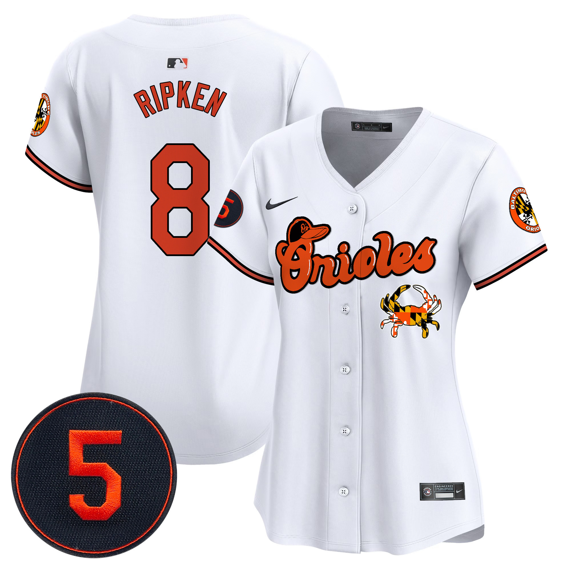 Women's Cal Ripken Baltimore Orioles Robinson Patch Vapor Premier Limited White Jersey V6 - All Stitched