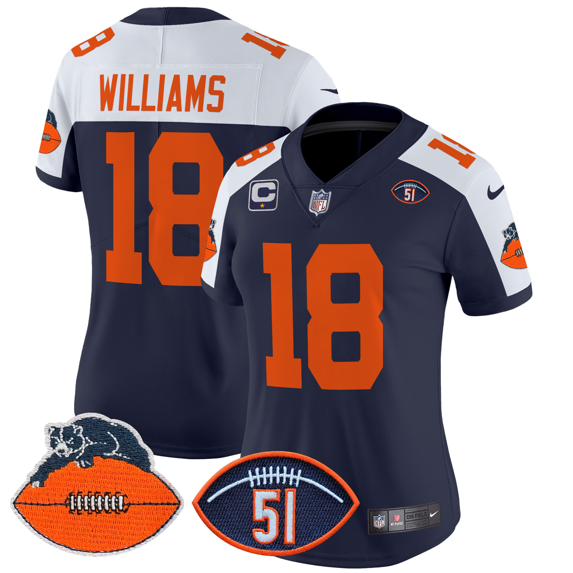Women's Caleb Williams Chicago Bears Dick Butkus Patch Throwback Vapor Limited Navy Alternate Jersey - All Stitched