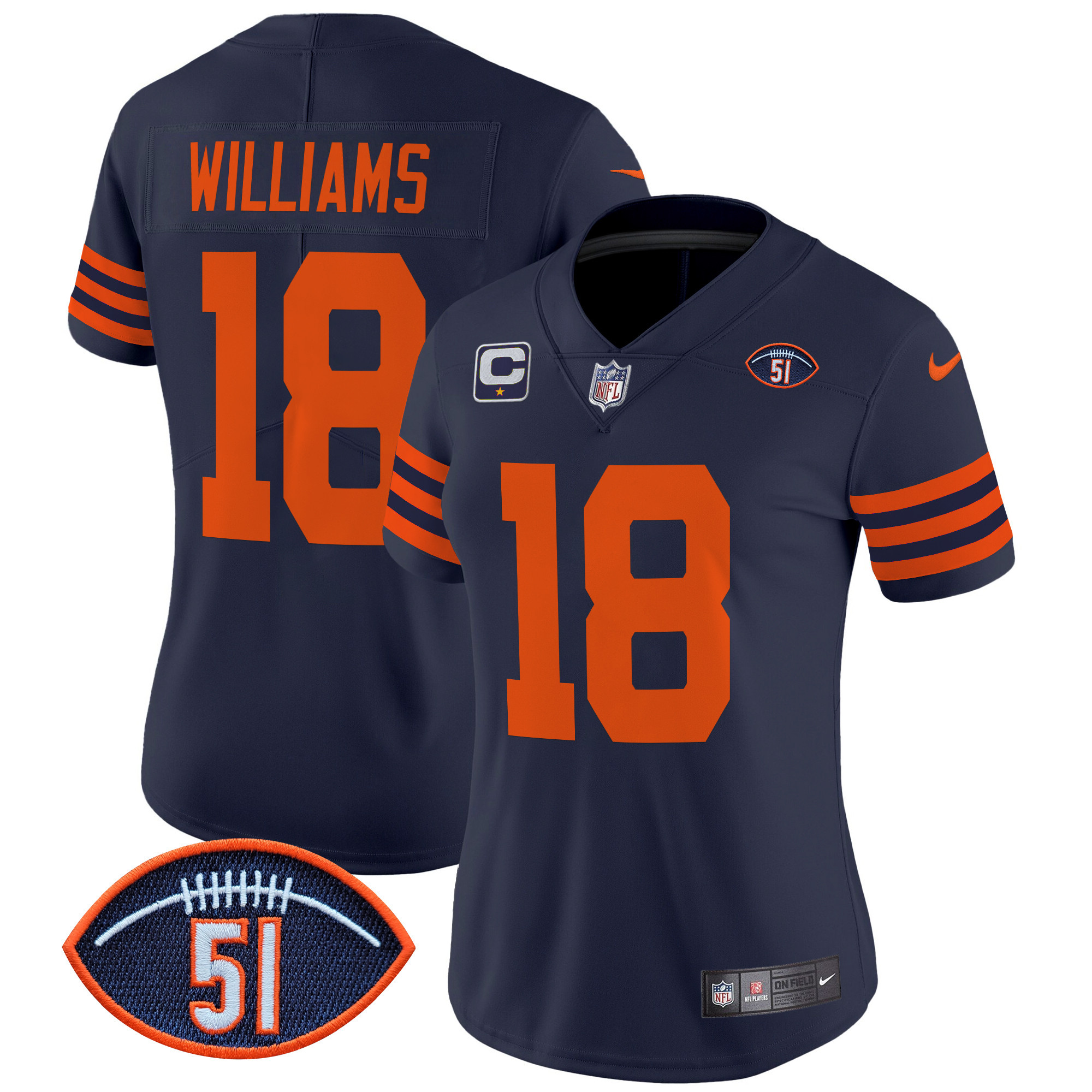 Women's Caleb Williams Chicago Bears Dick Butkus Patch Throwback Vapor Limited Navy Jersey - All Stitched