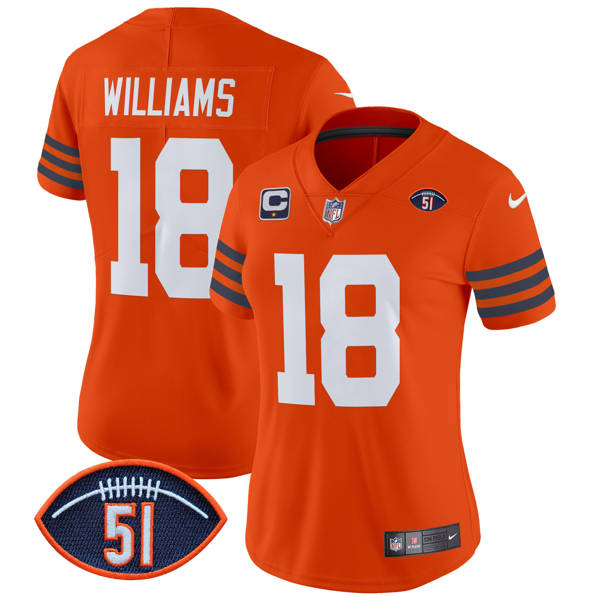 Women's Caleb Williams Chicago Bears Dick Butkus Patch Throwback Vapor Limited Orange Jersey - All Stitched