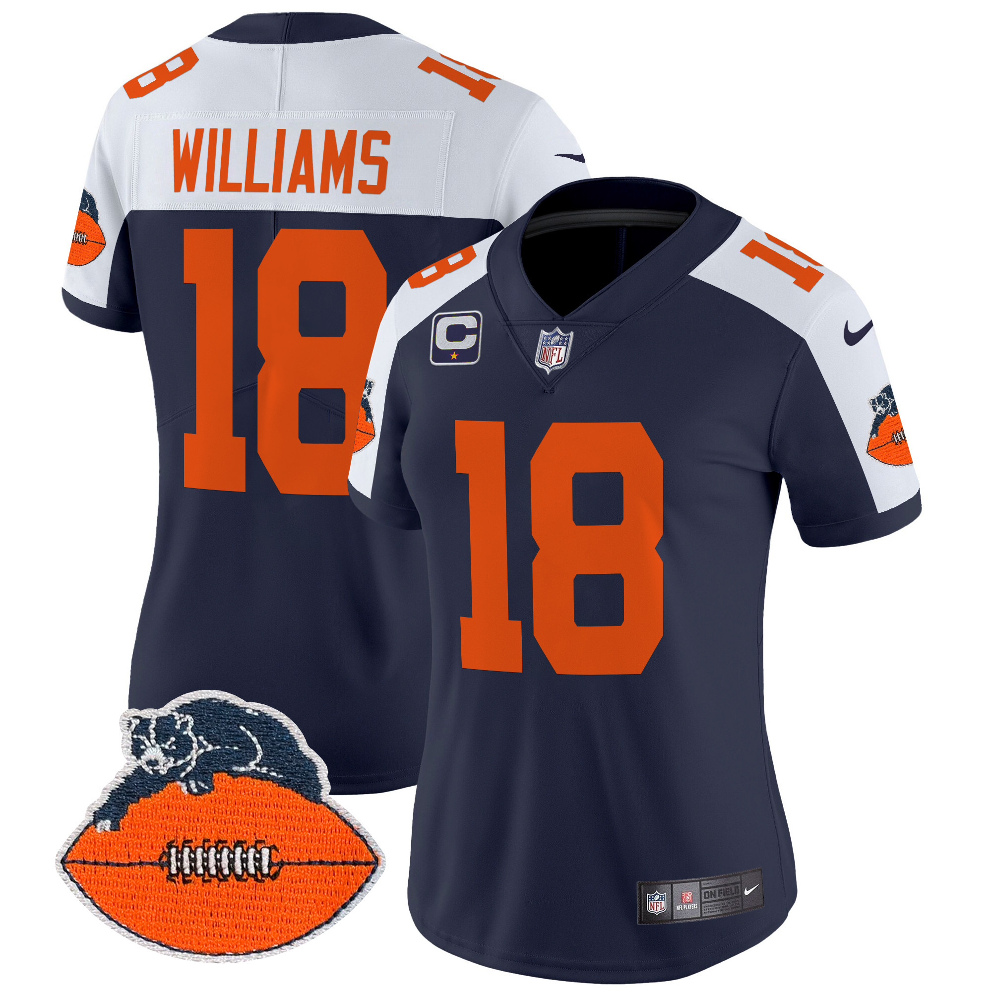 Women's Caleb Williams Chicago Bears Throwback Vapor Limited Navy Alternate Jersey - All Stitched